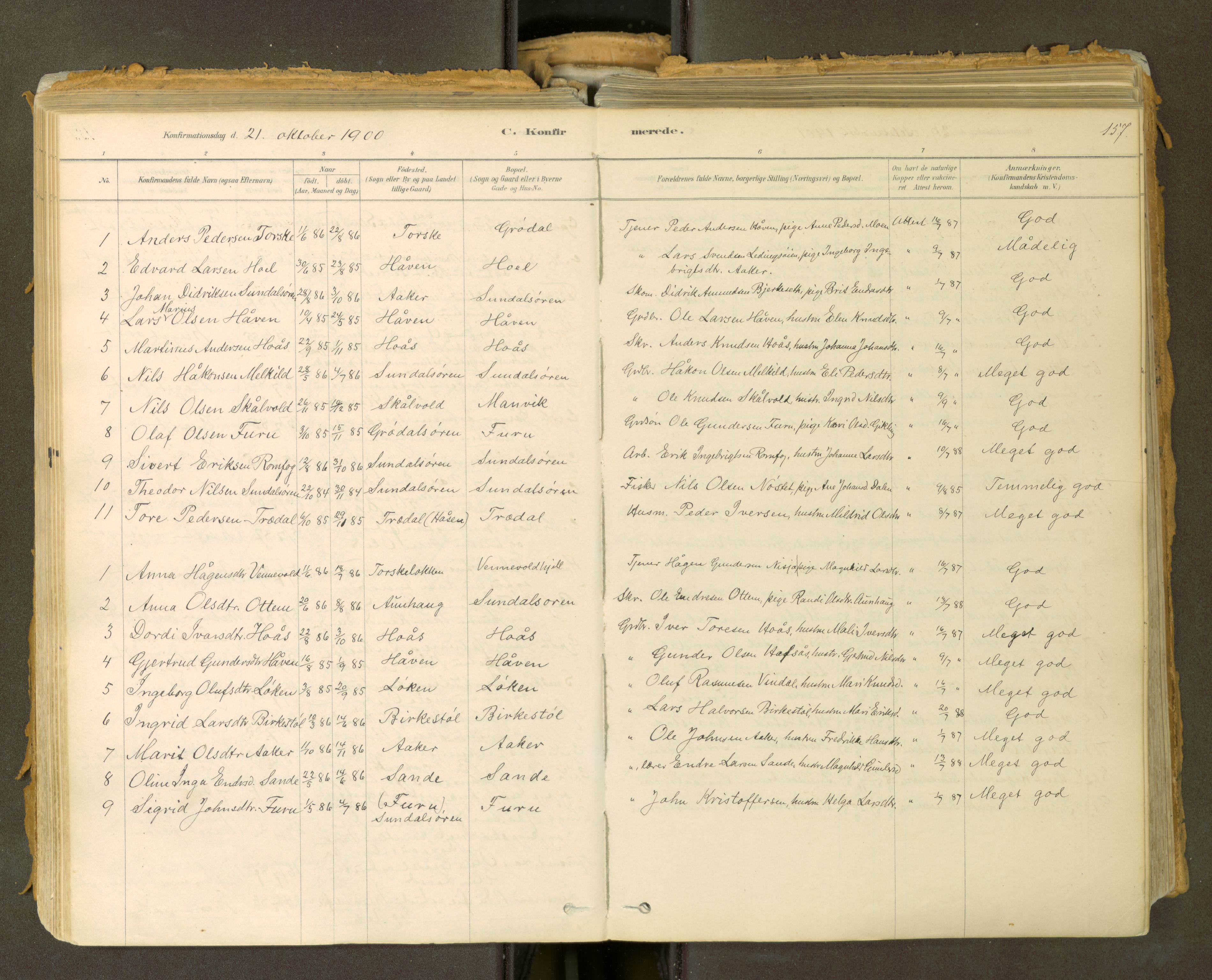 Sunndal sokneprestkontor, SAT/A-1085/1/I/I1/I1a: Parish register (official) no. 2, 1877-1914, p. 157