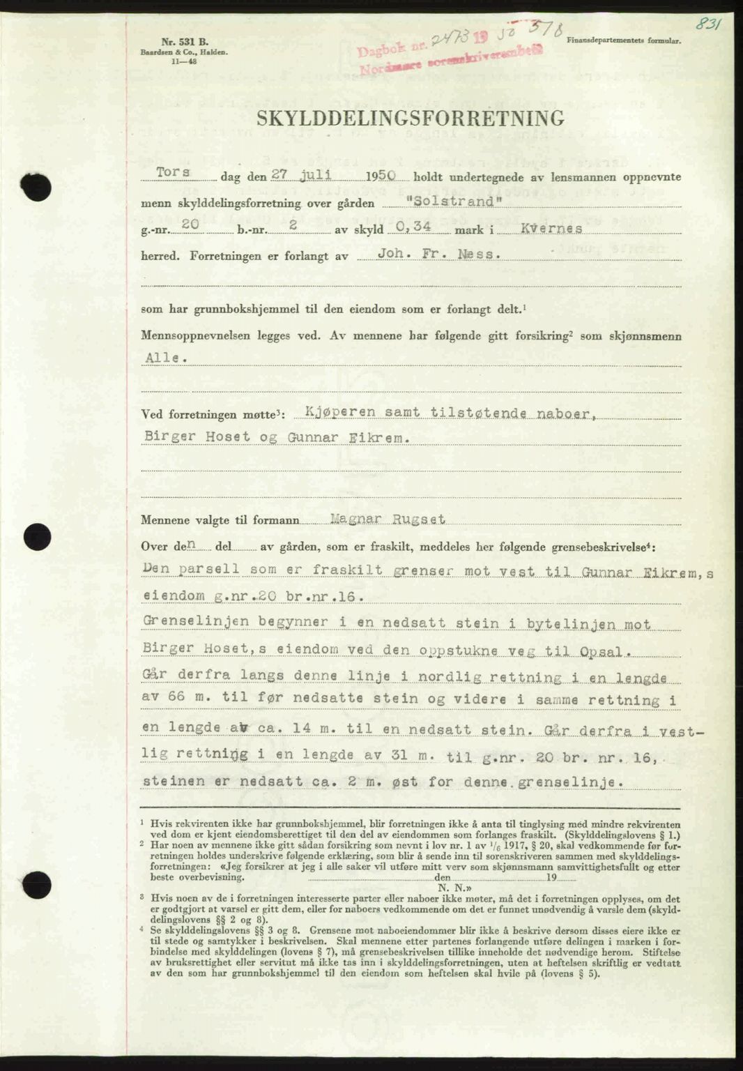 Nordmøre sorenskriveri, AV/SAT-A-4132/1/2/2Ca: Mortgage book no. A115, 1950-1950, Diary no: : 2473/1950