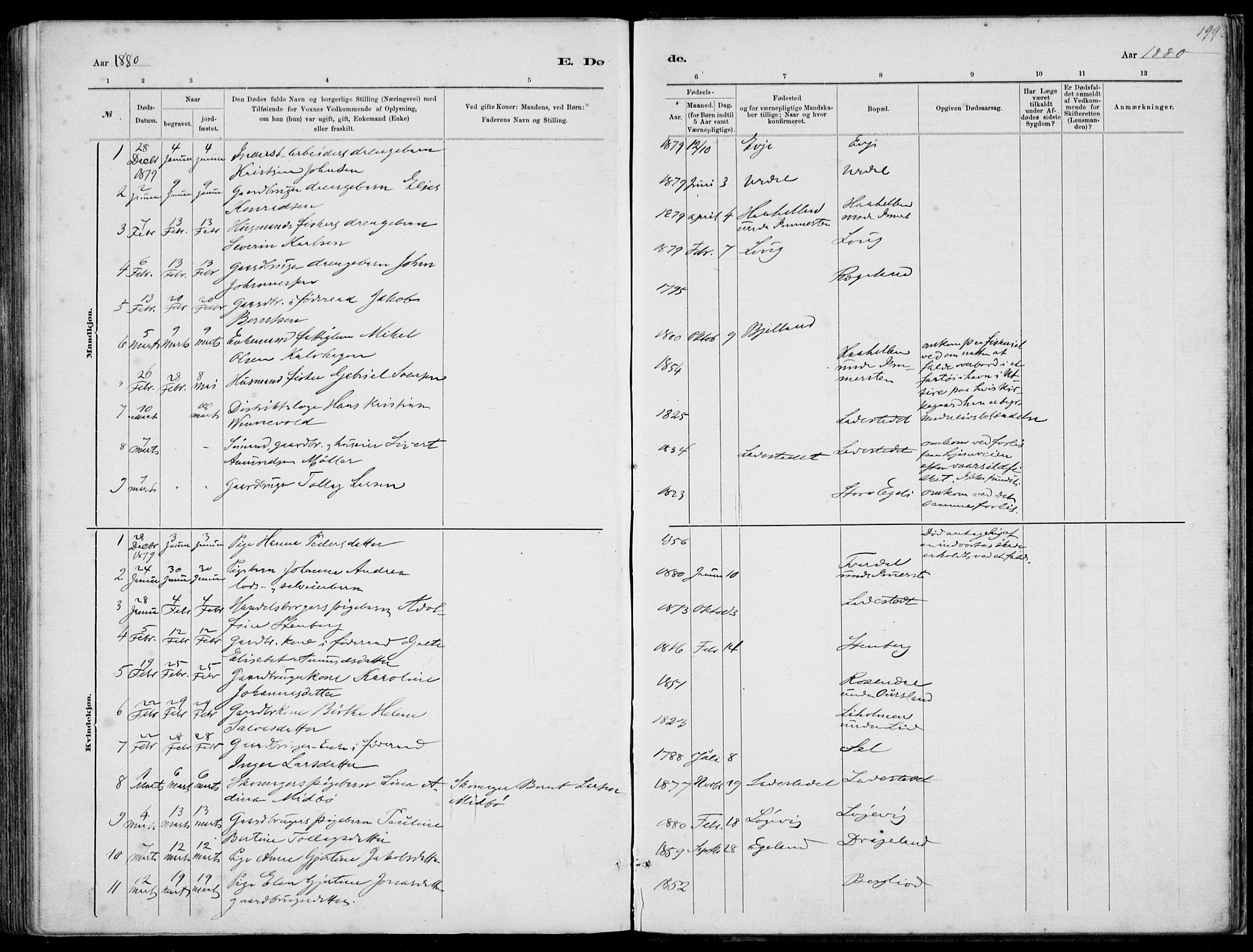 Sokndal sokneprestkontor, SAST/A-101808: Parish register (copy) no. B 4, 1880-1891, p. 199