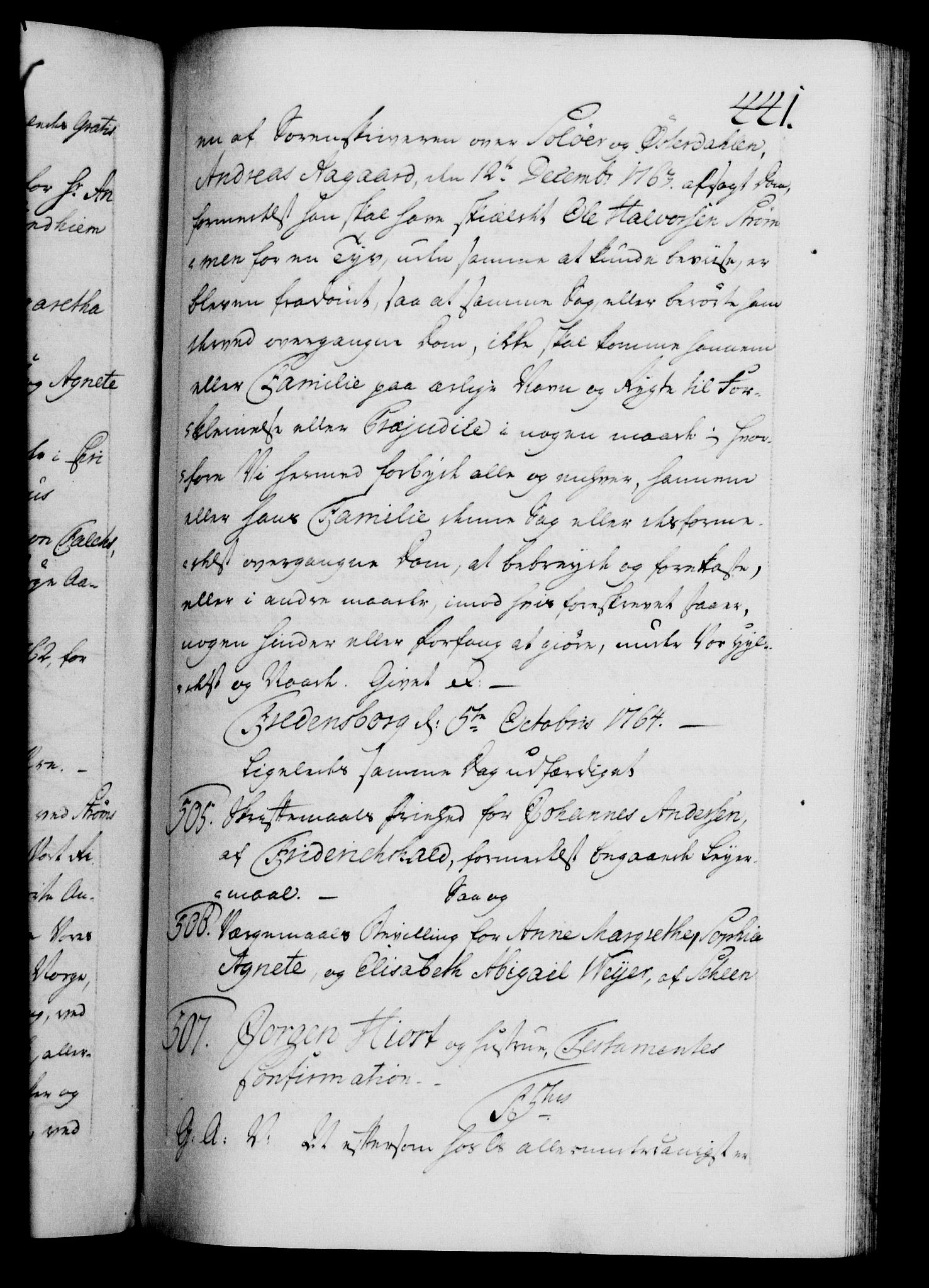 Danske Kanselli 1572-1799, AV/RA-EA-3023/F/Fc/Fca/Fcaa/L0042: Norske registre, 1763-1766, p. 441a