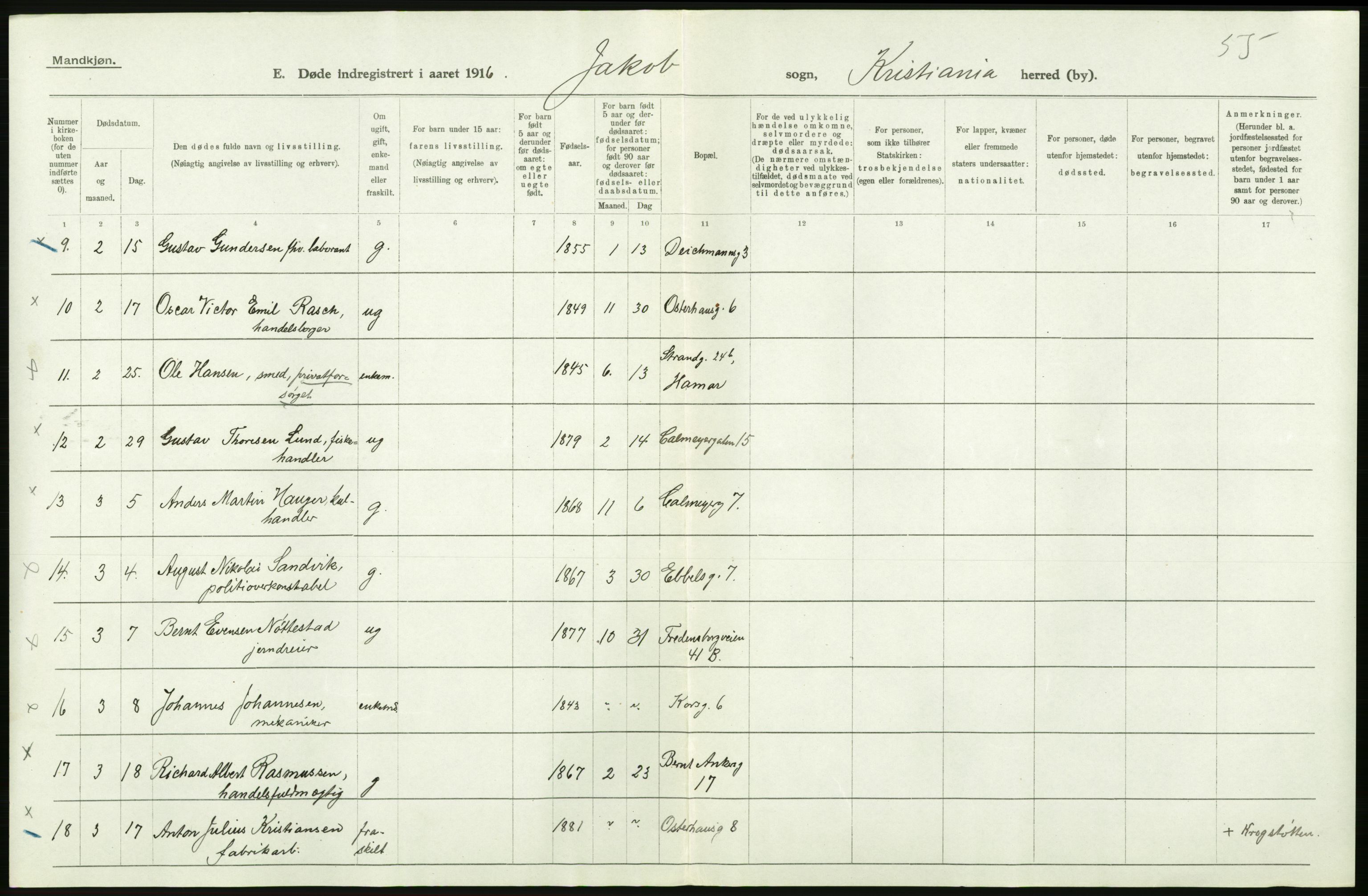 Statistisk sentralbyrå, Sosiodemografiske emner, Befolkning, AV/RA-S-2228/D/Df/Dfb/Dfbf/L0009: Kristiania: Døde., 1916, p. 304