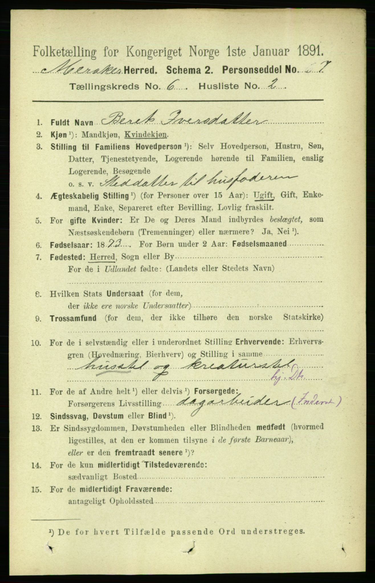 RA, 1891 census for 1711 Meråker, 1891, p. 2048