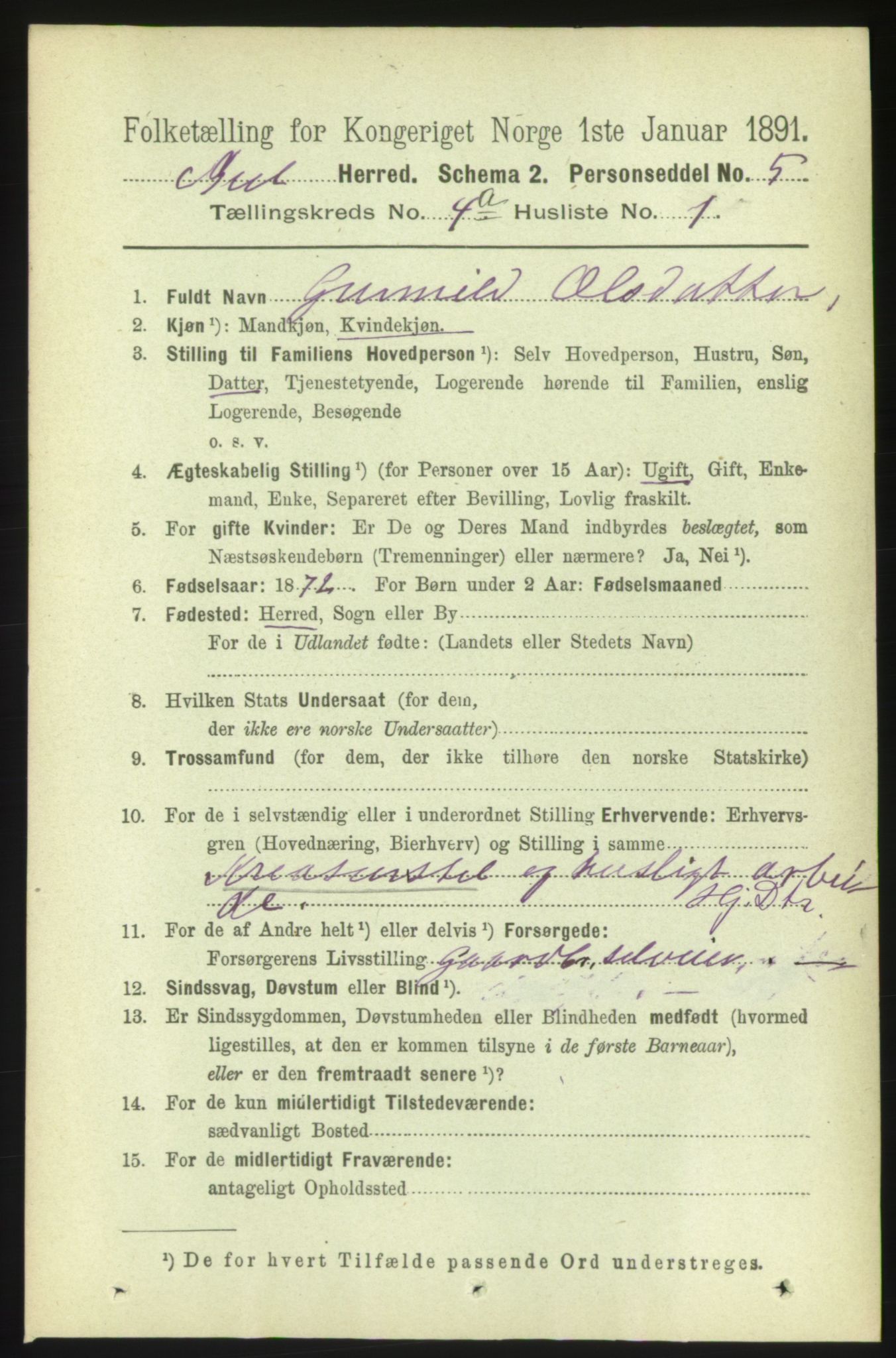 RA, 1891 census for 1549 Bud, 1891, p. 2171