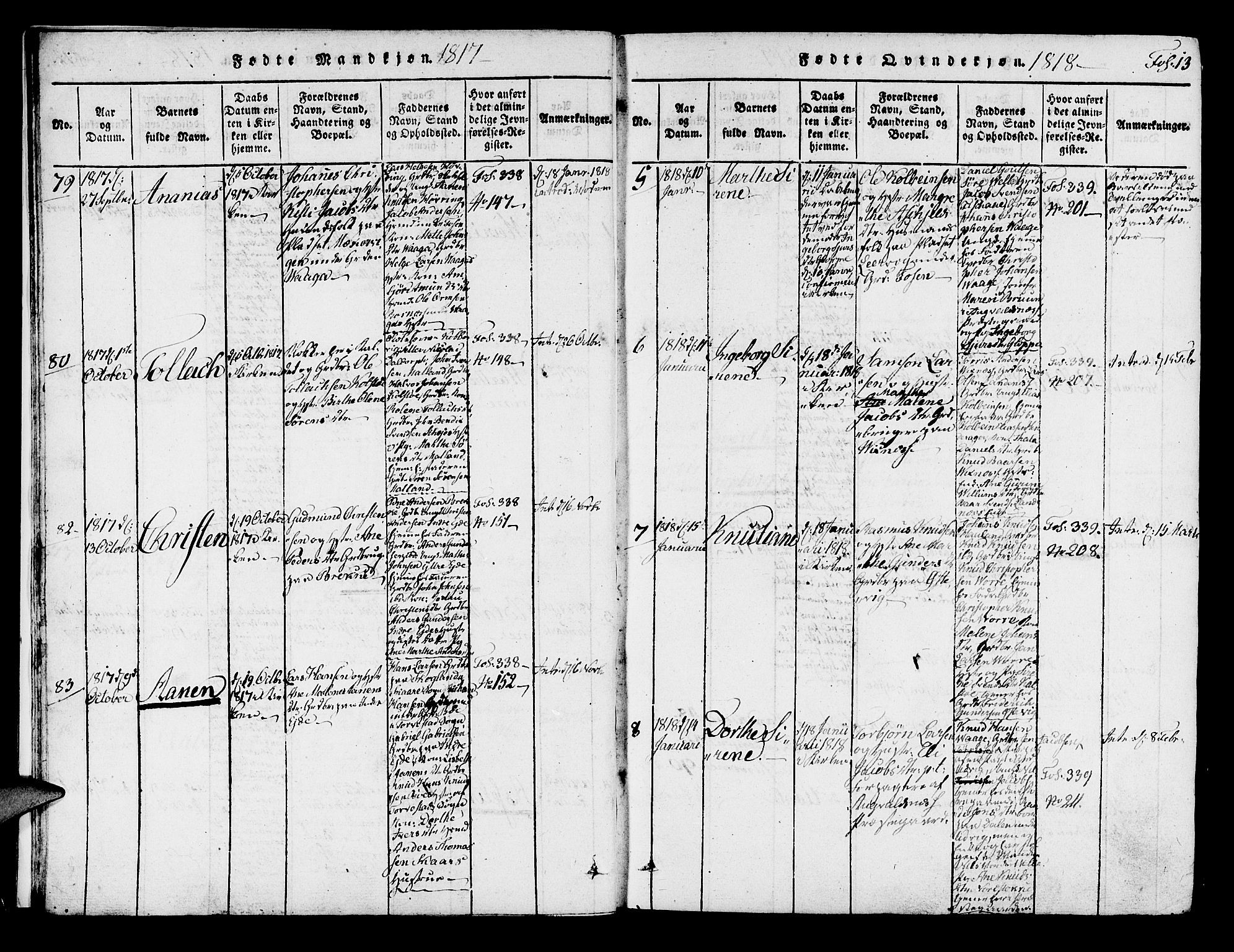 Avaldsnes sokneprestkontor, AV/SAST-A -101851/H/Ha/Haa/L0004: Parish register (official) no. A 4, 1816-1825, p. 13