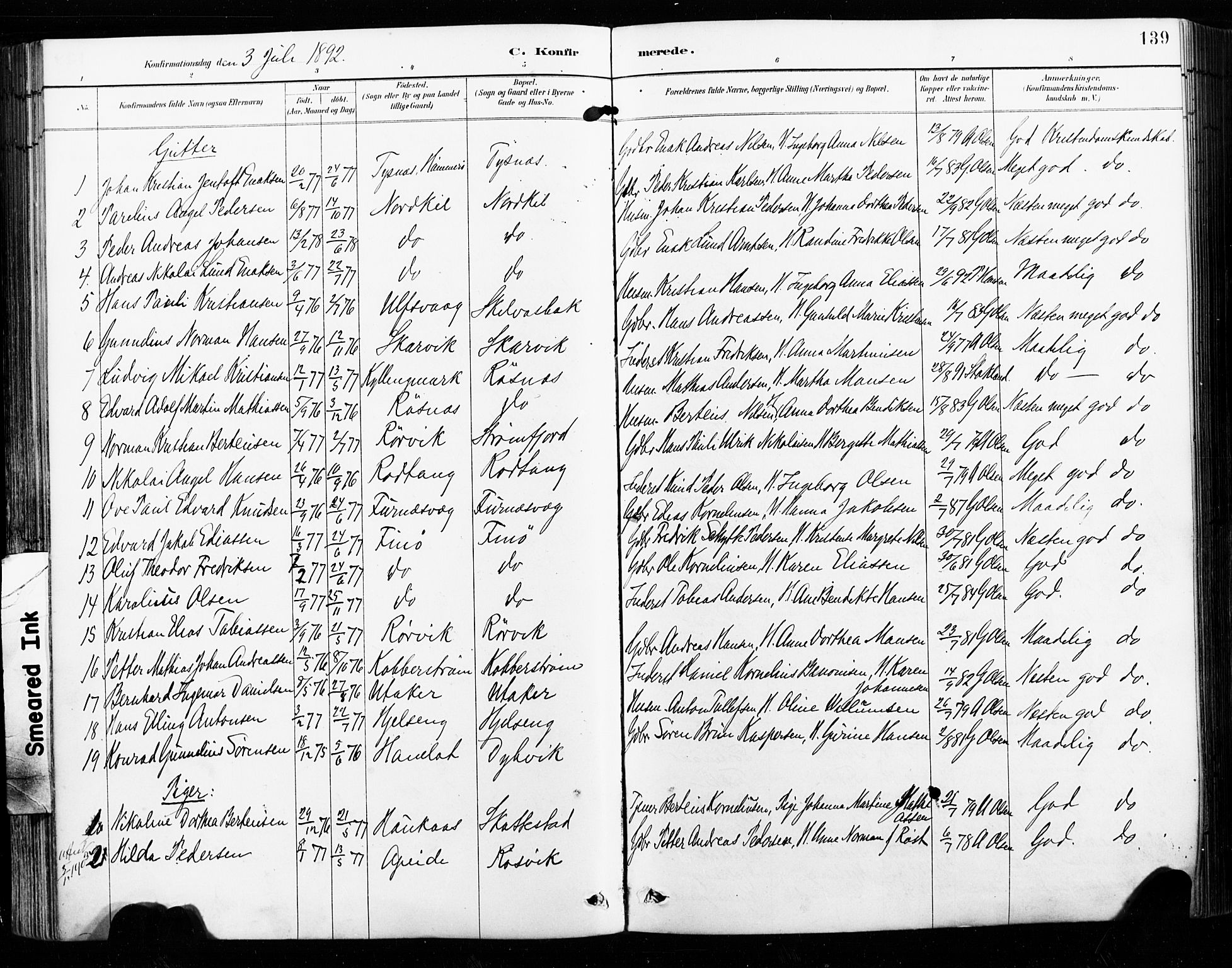 Ministerialprotokoller, klokkerbøker og fødselsregistre - Nordland, AV/SAT-A-1459/859/L0847: Parish register (official) no. 859A07, 1890-1899, p. 139