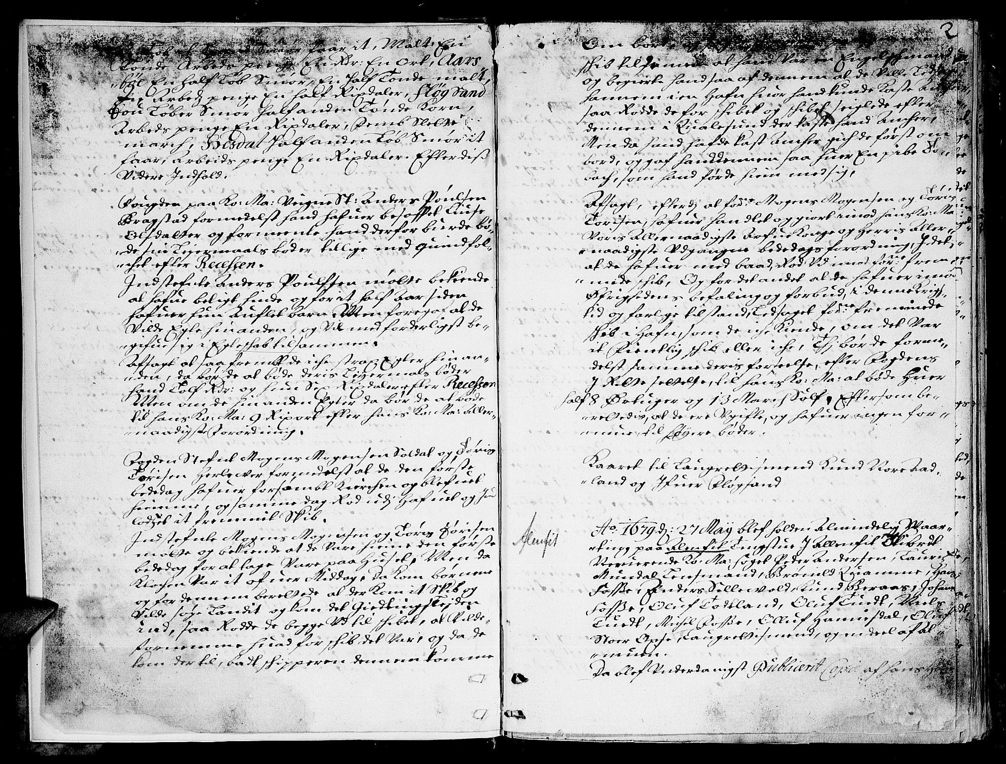 Nordhordland sorenskrivar, SAB/A-2901/1/F/Fa/L0018: Tingbok (justisprotokoll), 1679, p. 1b-2a