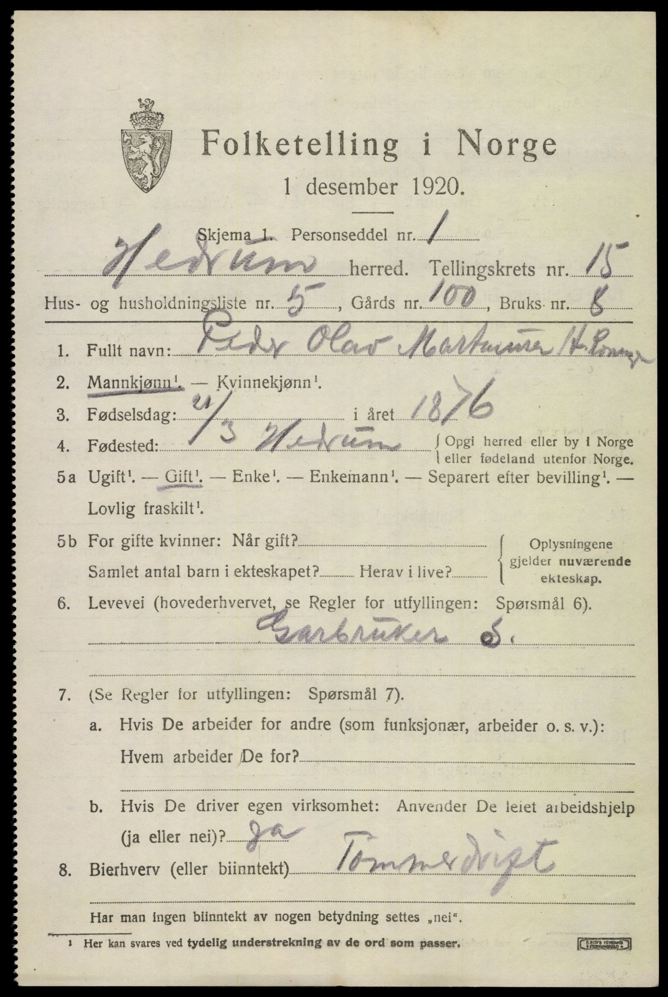 SAKO, 1920 census for Hedrum, 1920, p. 9931