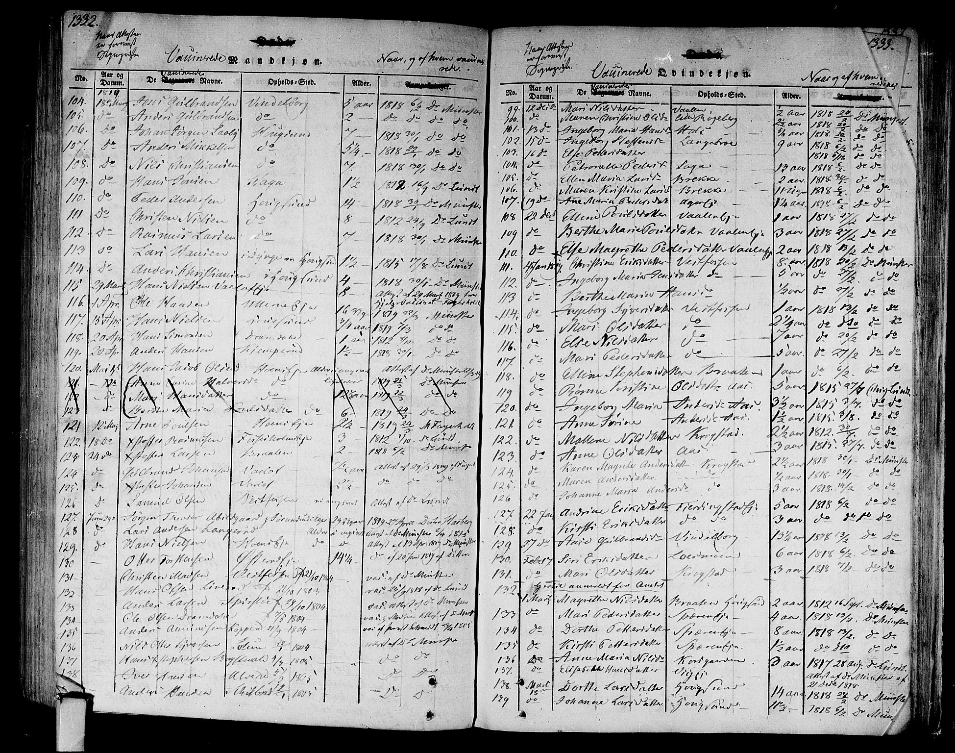 Eiker kirkebøker, AV/SAKO-A-4/F/Fa/L0010: Parish register (official) no. I 10, 1806-1815, p. 1332-1333