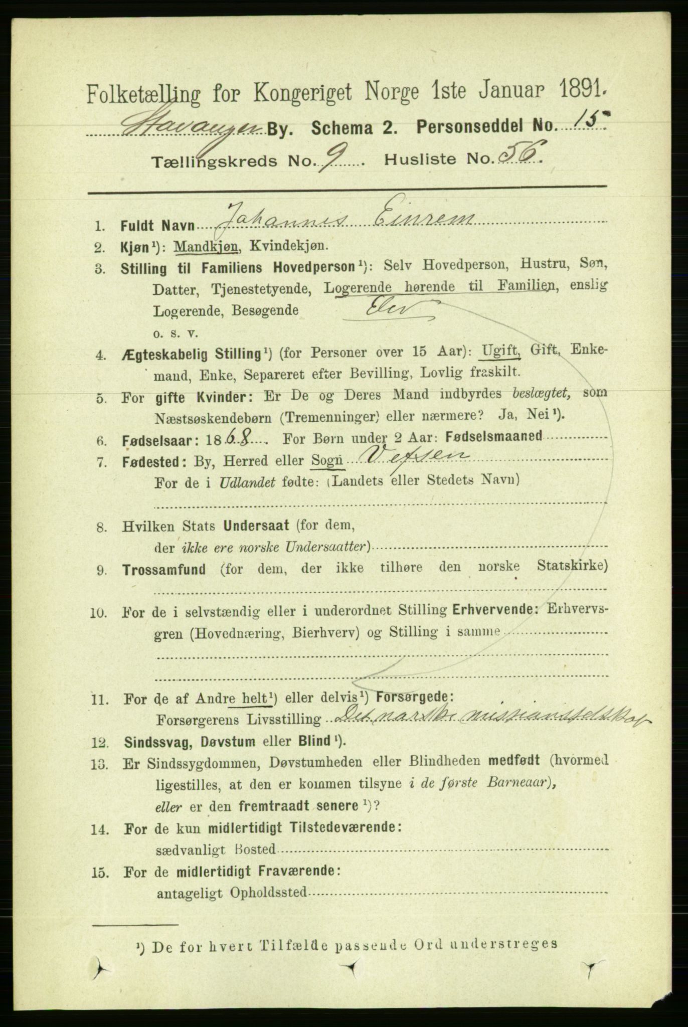 RA, 1891 census for 1103 Stavanger, 1891, p. 13201