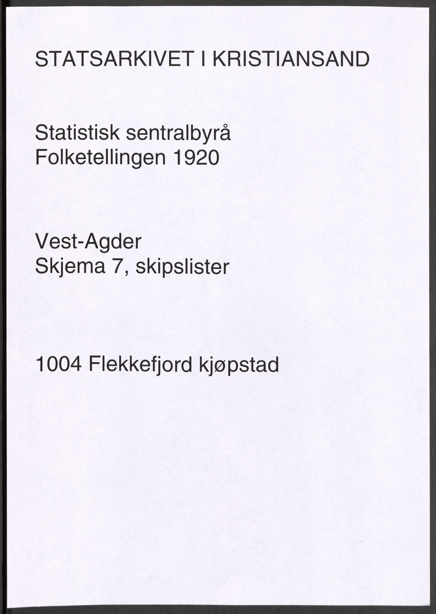 SAK, 1920 census for Flekkefjord, 1920, p. 6404