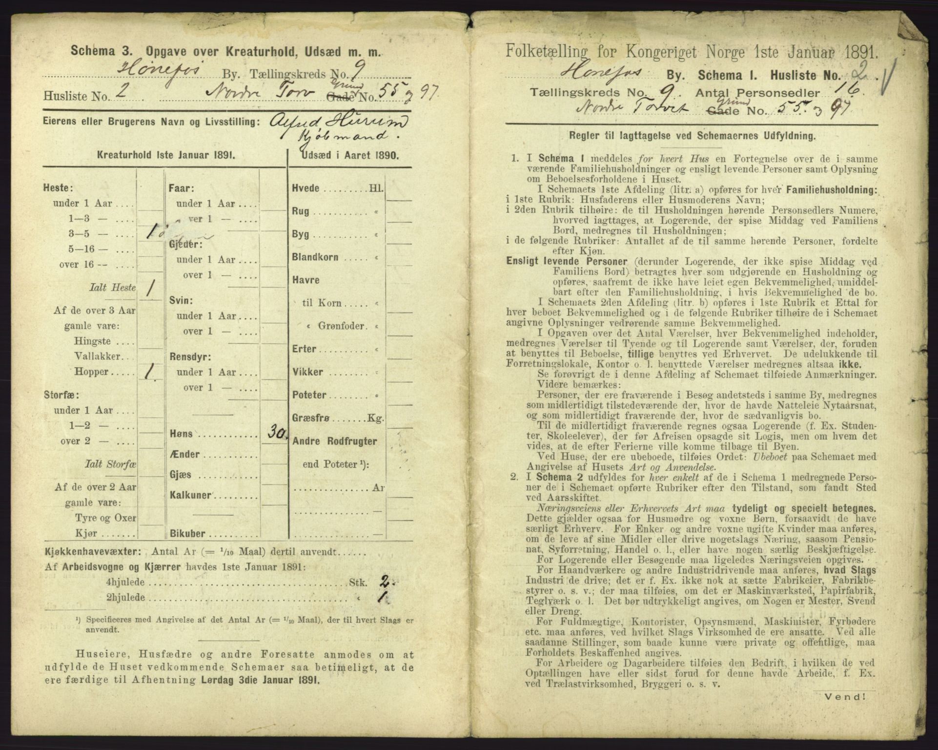 RA, 1891 census for 0601 Hønefoss, 1891, p. 221