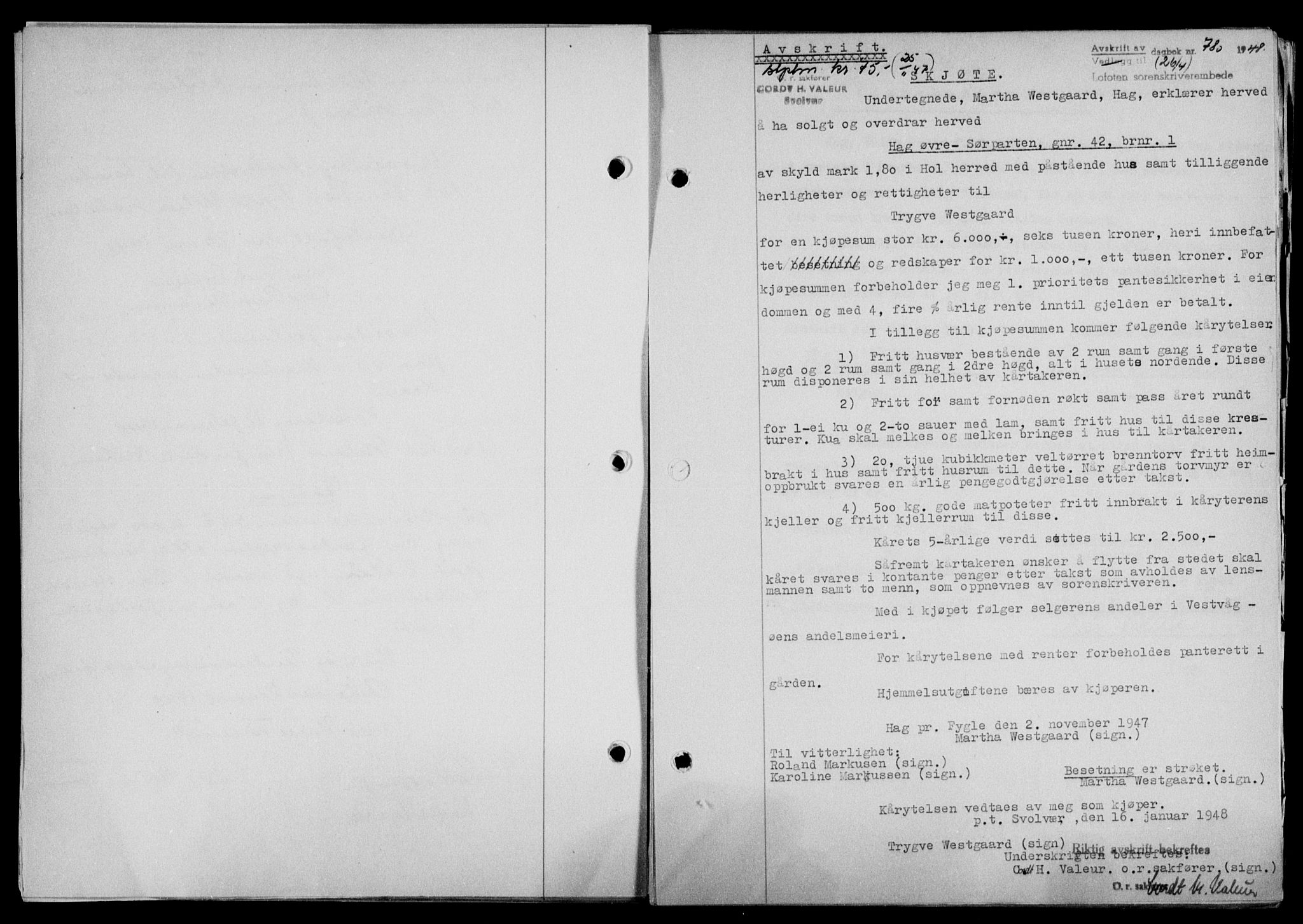 Lofoten sorenskriveri, SAT/A-0017/1/2/2C/L0018a: Mortgage book no. 18a, 1948-1948, Diary no: : 780/1948