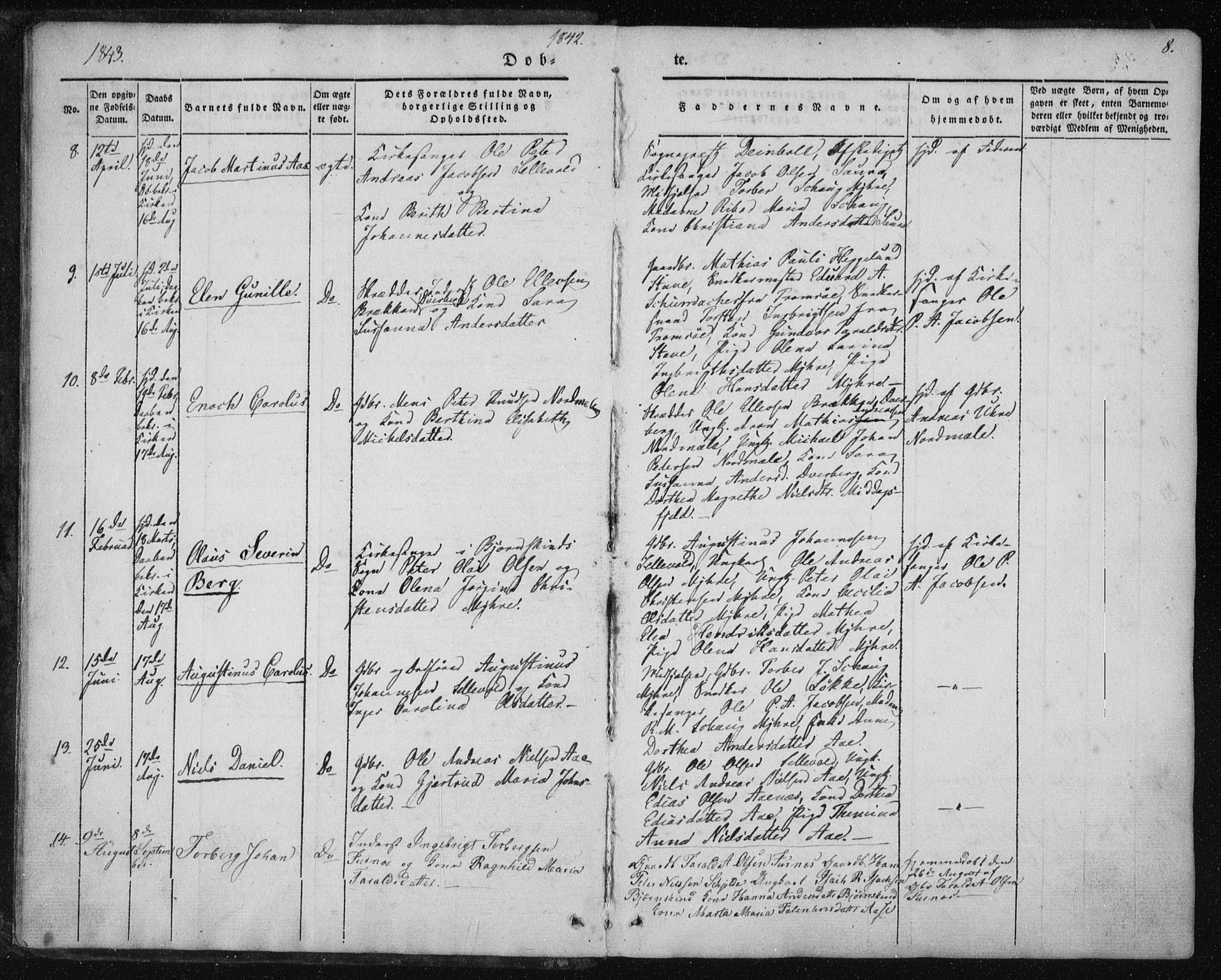 Ministerialprotokoller, klokkerbøker og fødselsregistre - Nordland, SAT/A-1459/897/L1396: Parish register (official) no. 897A04, 1842-1866, p. 8
