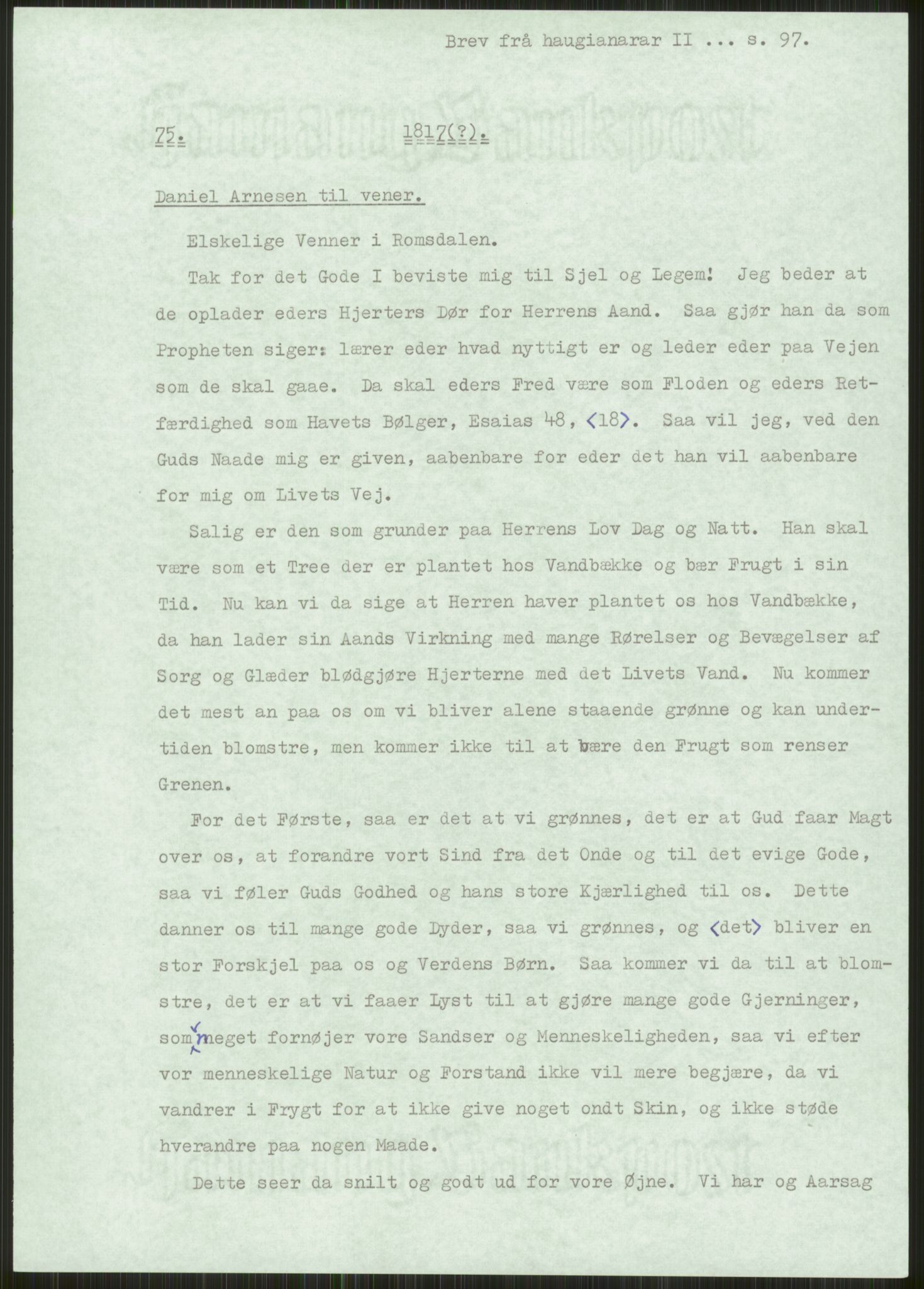 Samlinger til kildeutgivelse, Haugianerbrev, AV/RA-EA-6834/F/L0002: Haugianerbrev II: 1805-1821, 1805-1821, p. 97