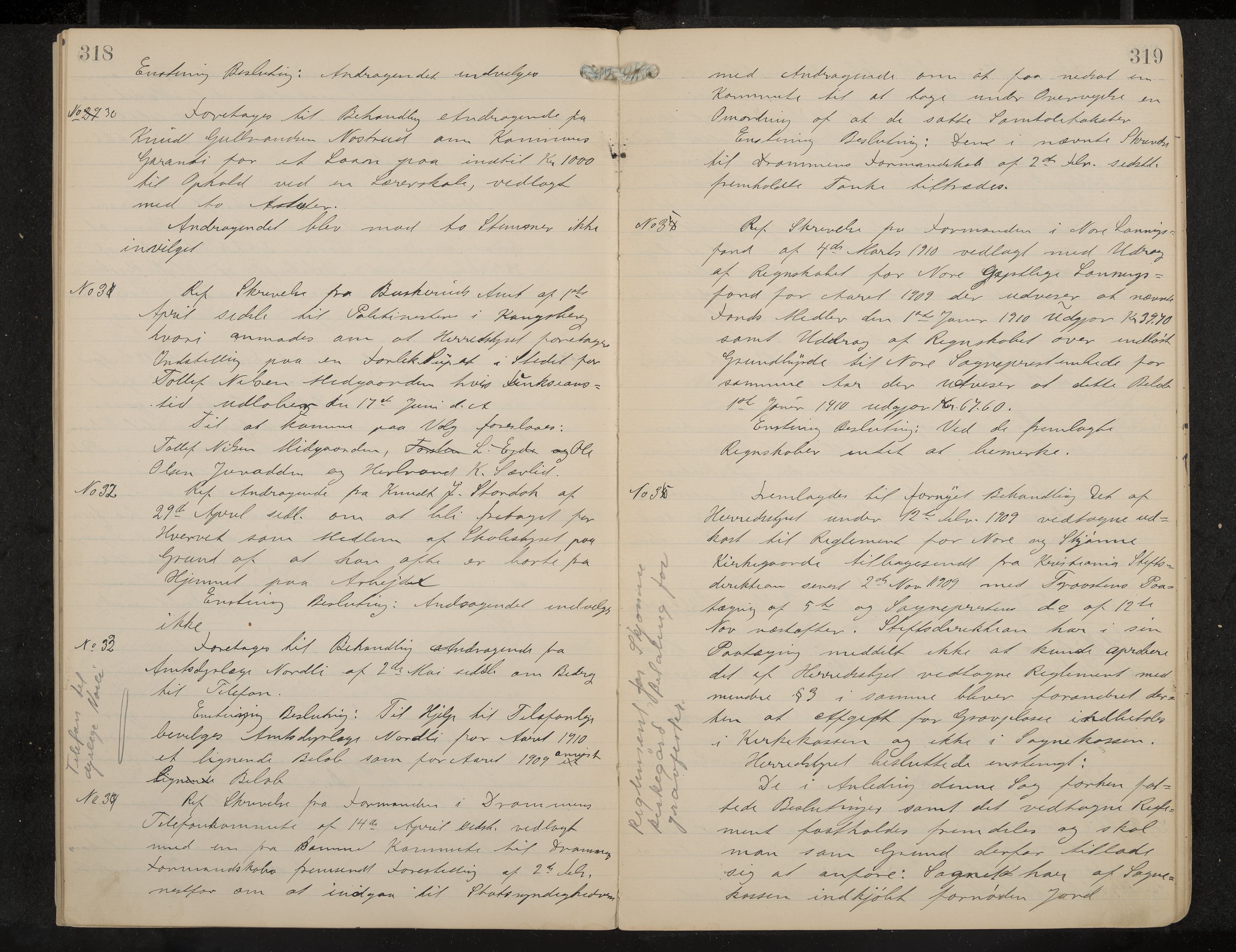 Nore formannskap og sentraladministrasjon, IKAK/0633021-2/A/Aa/L0001: Møtebok, 1901-1911, p. 318-319