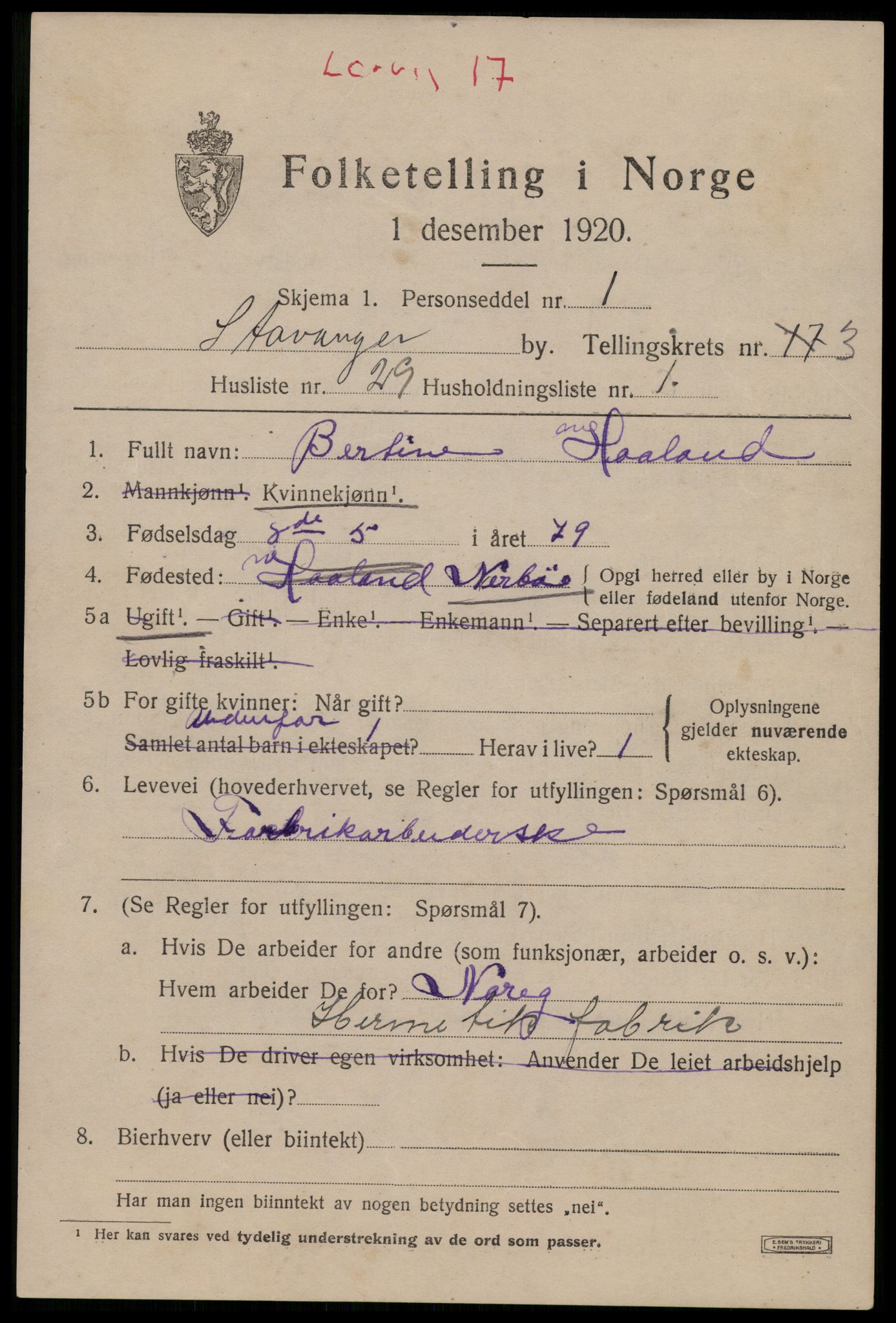 SAST, 1920 census for Stavanger, 1920, p. 35886