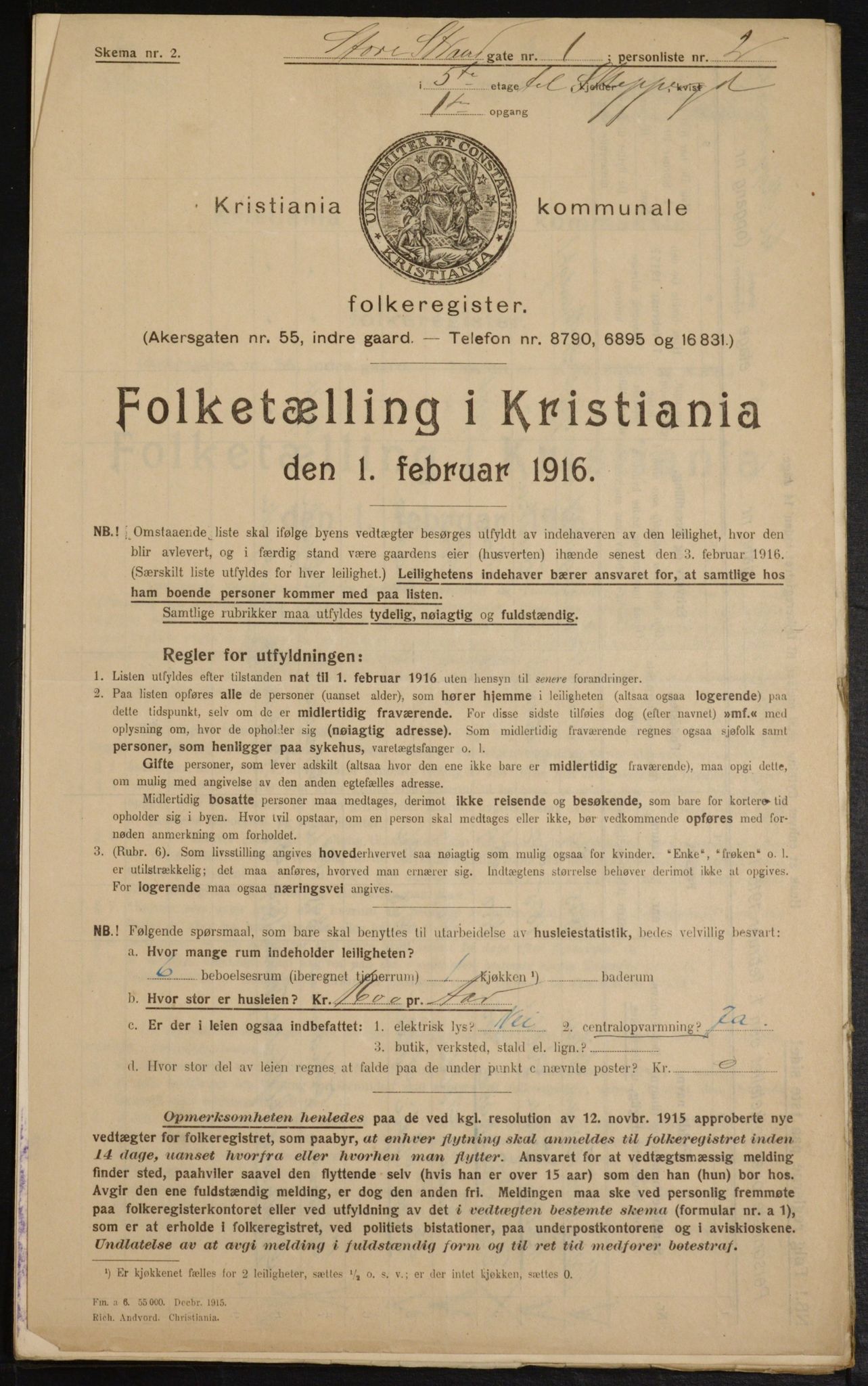 OBA, Municipal Census 1916 for Kristiania, 1916, p. 105654