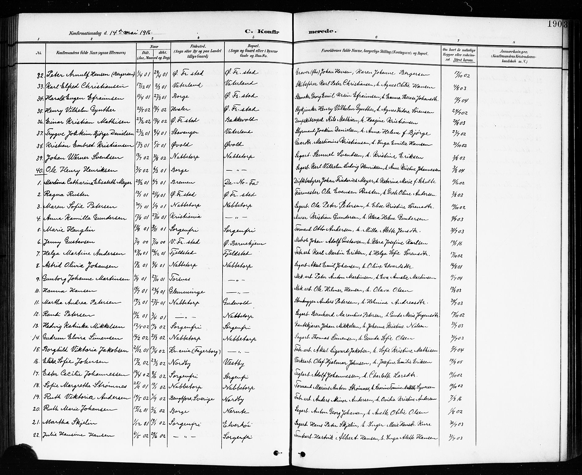 Østre Fredrikstad prestekontor Kirkebøker, SAO/A-10907/G/Ga/L0002: Parish register (copy) no. 2, 1900-1919, p. 190
