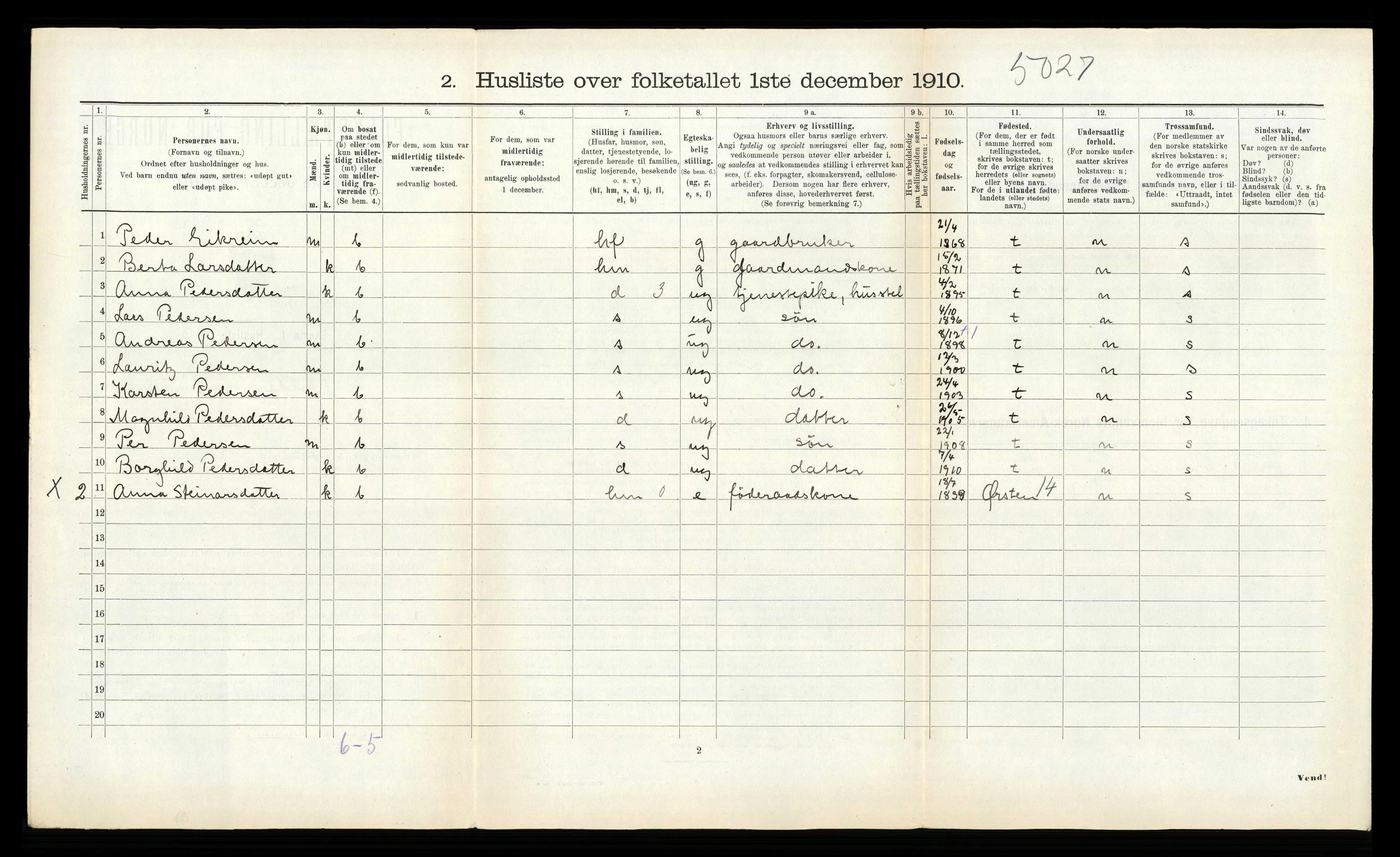 RA, 1910 census for Volda, 1910, p. 157