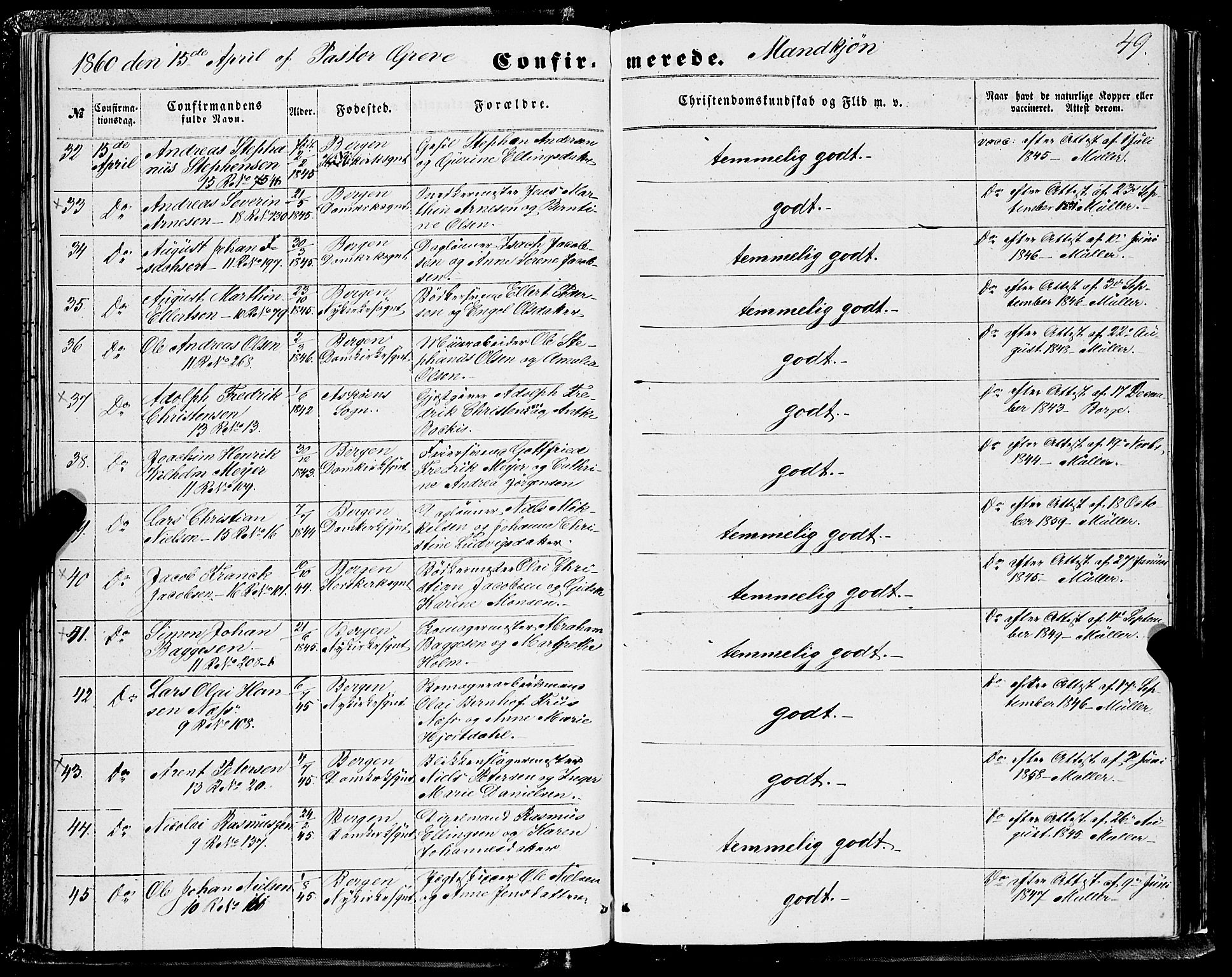 Domkirken sokneprestembete, AV/SAB-A-74801/H/Haa/L0028: Parish register (official) no. C 3, 1852-1864, p. 49