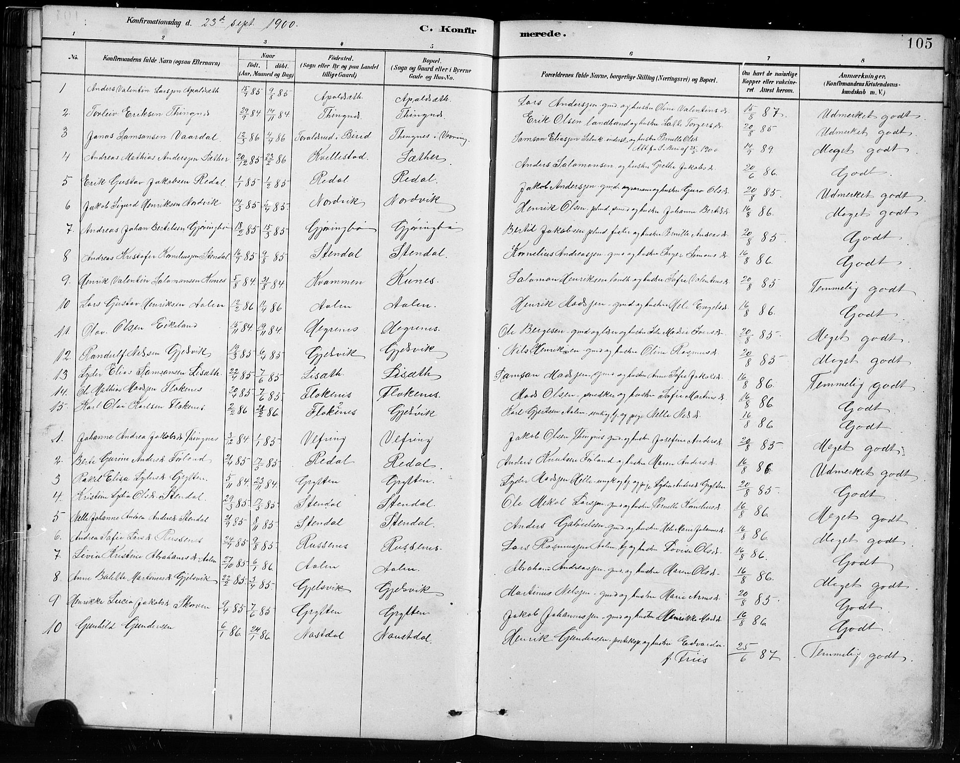 Førde sokneprestembete, SAB/A-79901/H/Hab/Habe/L0001: Parish register (copy) no. E 1, 1881-1920, p. 105