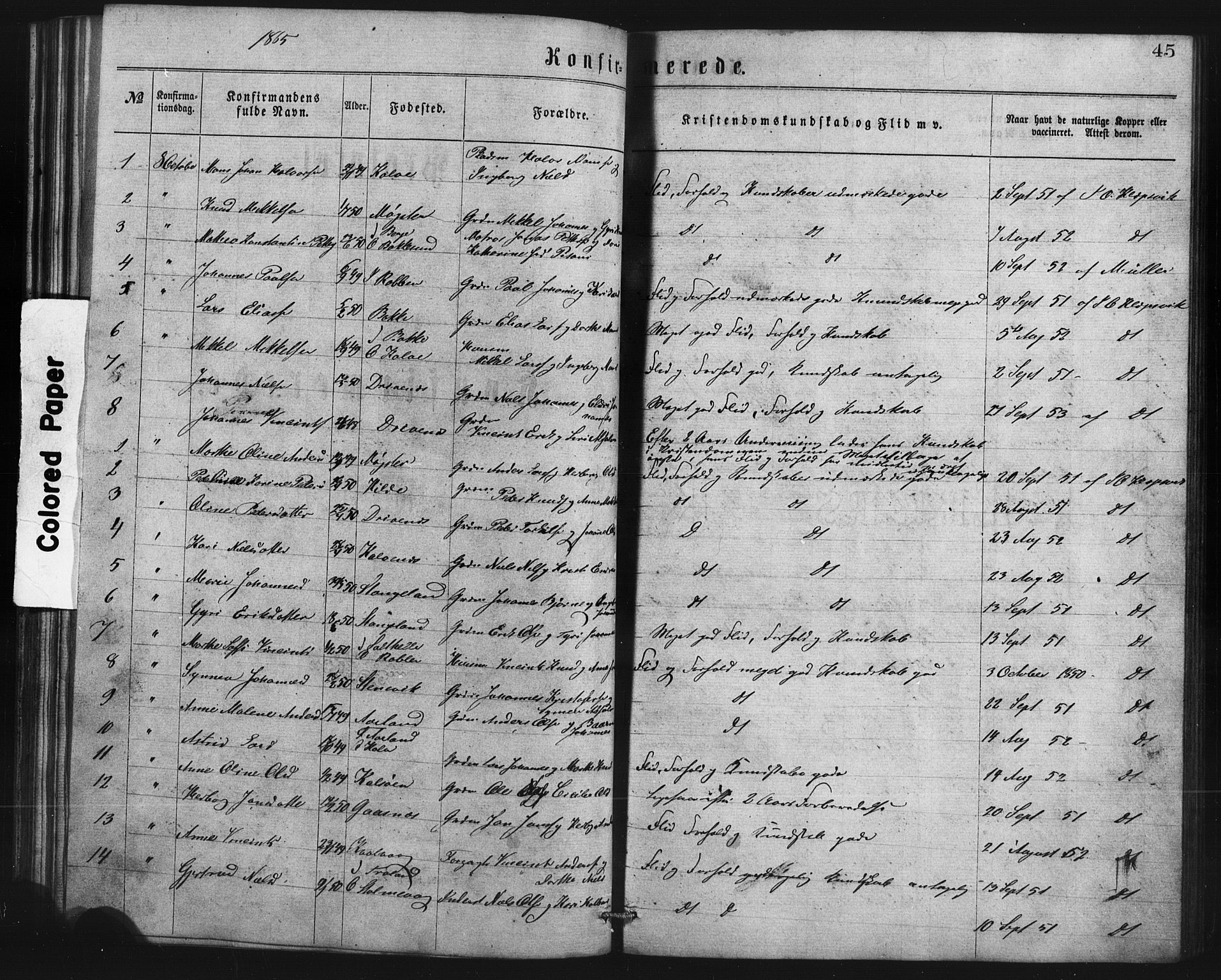 Austevoll Sokneprestembete, SAB/A-74201/H/Hab: Parish register (copy) no. B 2, 1865-1878, p. 45