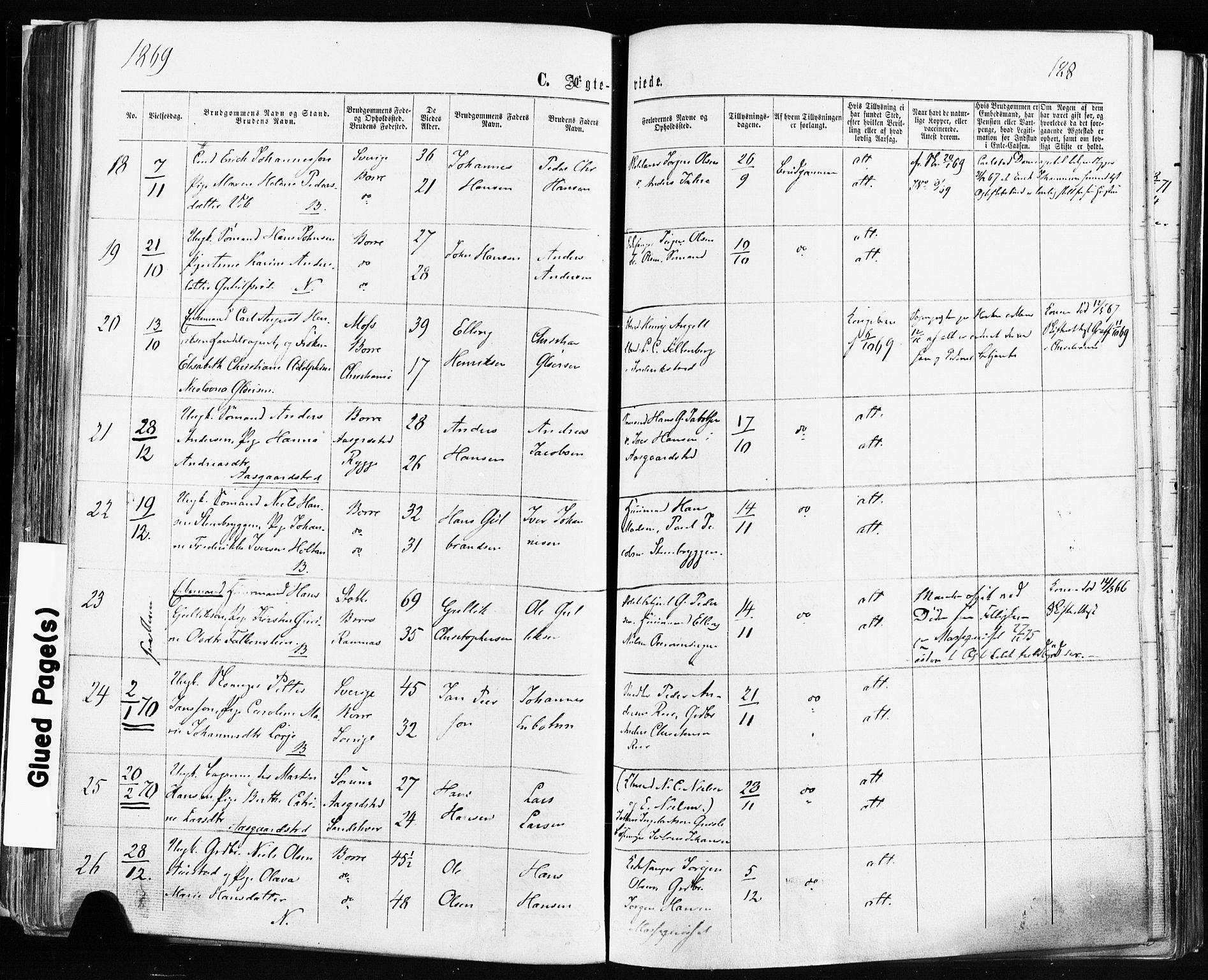 Borre kirkebøker, AV/SAKO-A-338/F/Fa/L0008: Parish register (official) no. I 8, 1868-1877, p. 188