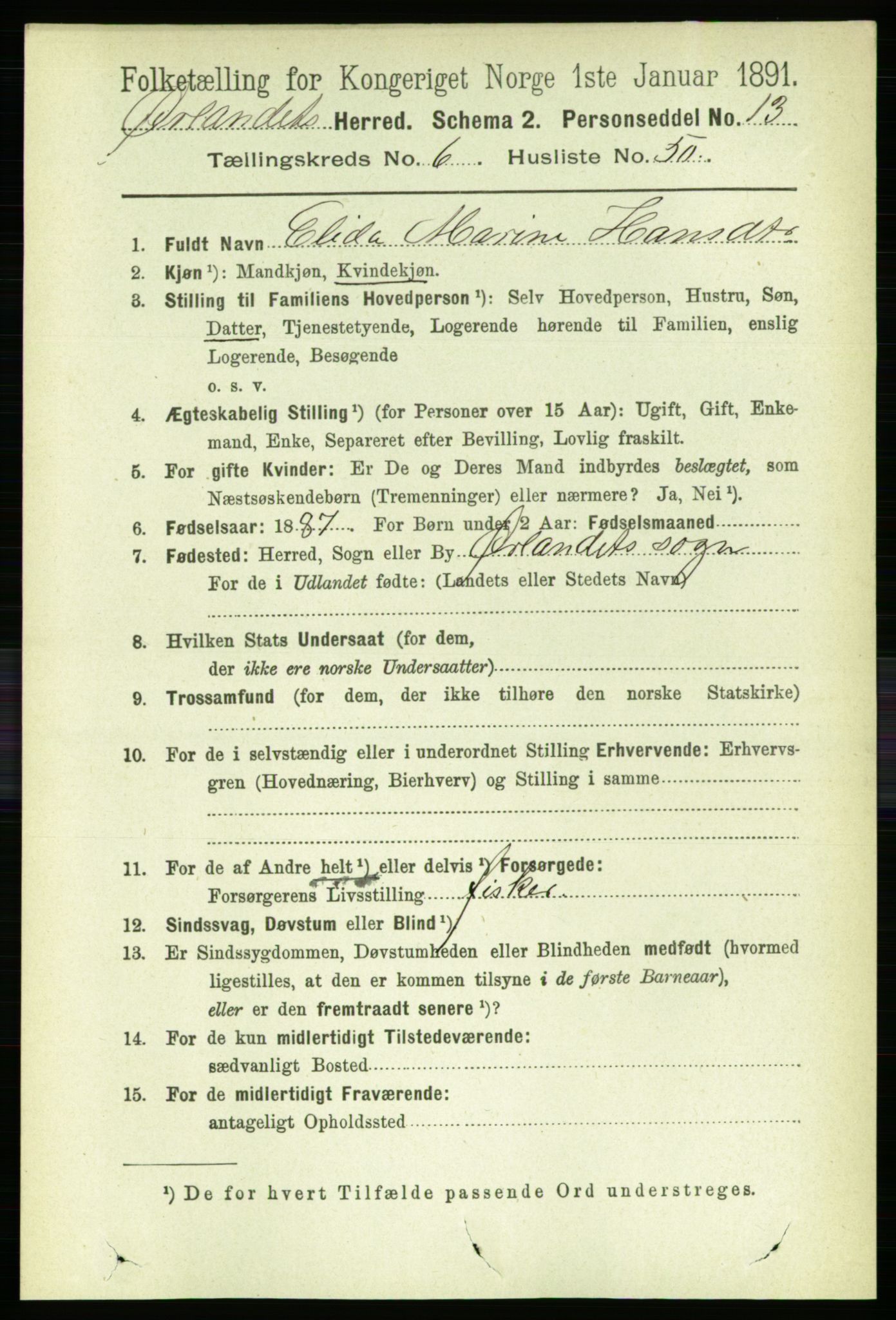 RA, 1891 census for 1621 Ørland, 1891, p. 2153