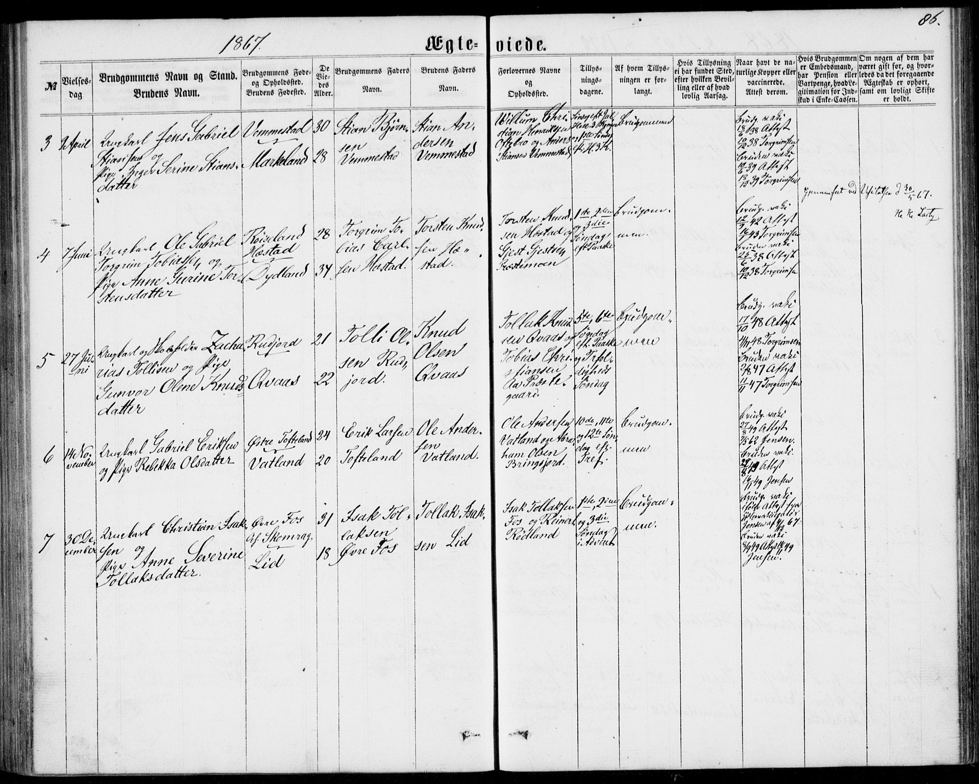 Lyngdal sokneprestkontor, SAK/1111-0029/F/Fa/Fab/L0002: Parish register (official) no. A 2, 1861-1878, p. 86