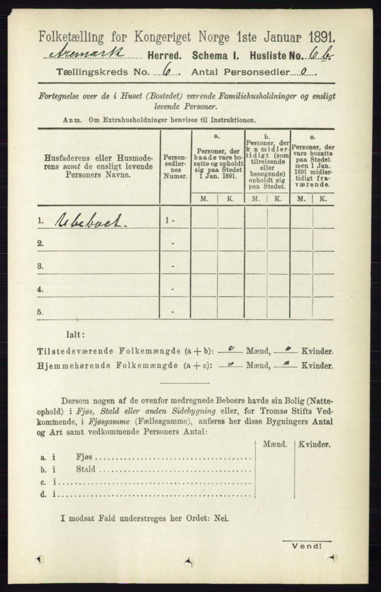 RA, 1891 census for 0118 Aremark, 1891, p. 3003