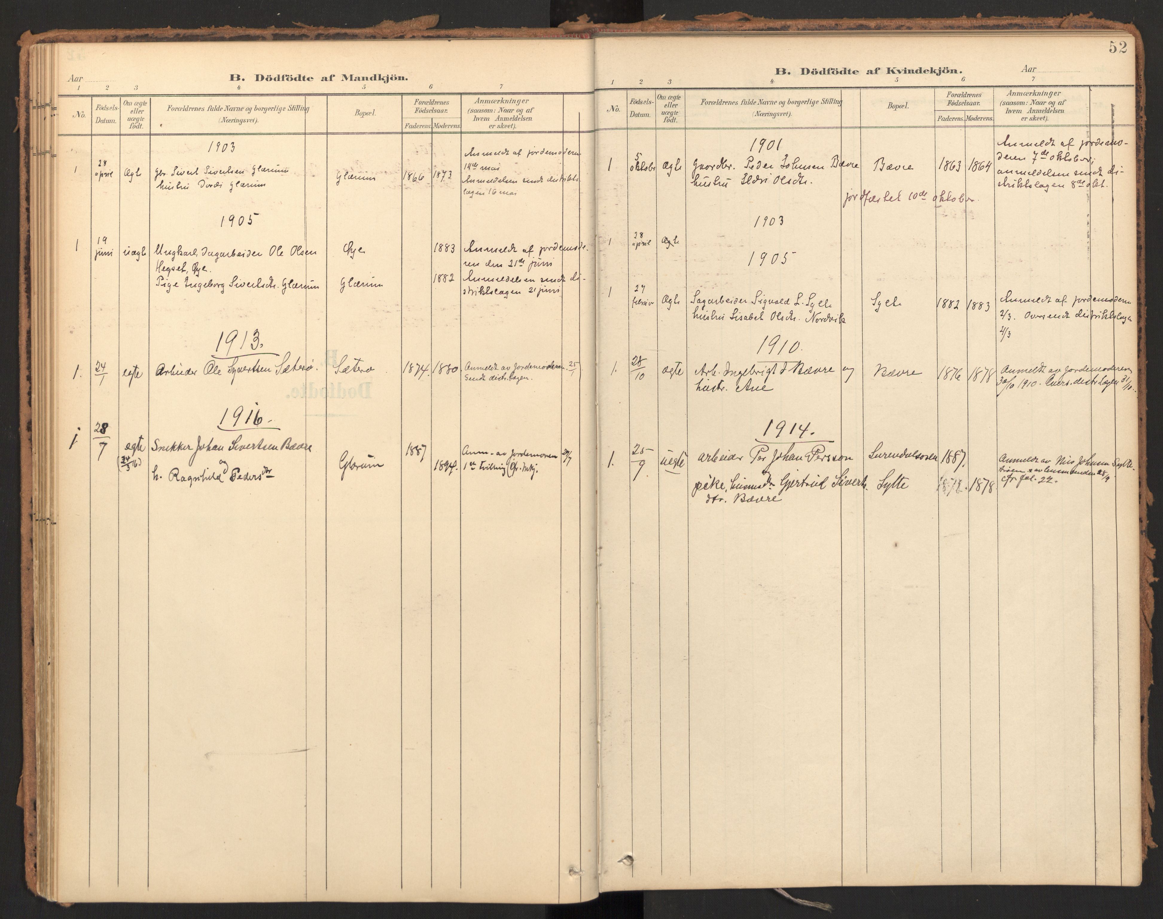 Ministerialprotokoller, klokkerbøker og fødselsregistre - Møre og Romsdal, SAT/A-1454/595/L1048: Parish register (official) no. 595A10, 1900-1917, p. 52