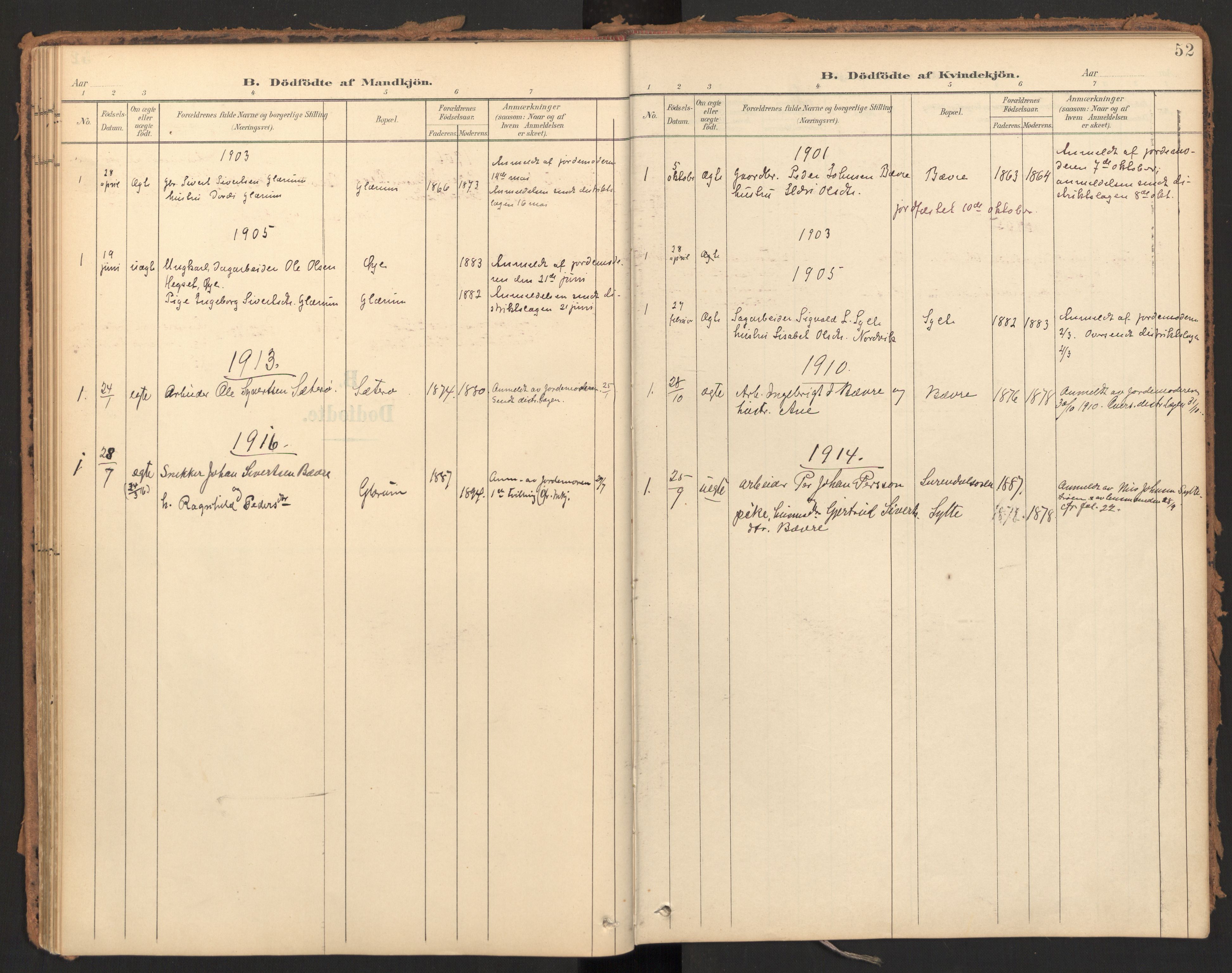 Ministerialprotokoller, klokkerbøker og fødselsregistre - Møre og Romsdal, AV/SAT-A-1454/595/L1048: Parish register (official) no. 595A10, 1900-1917, p. 52