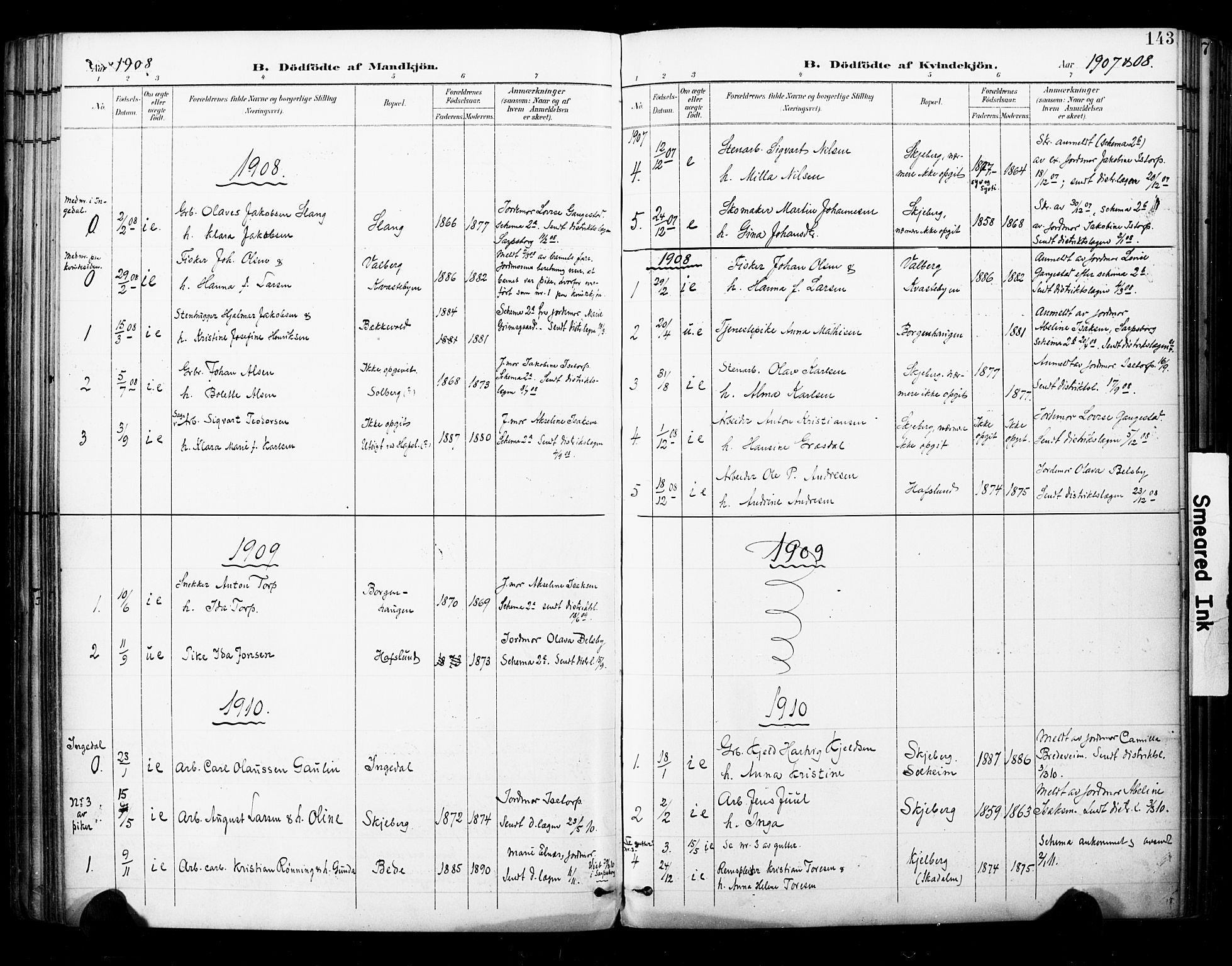 Skjeberg prestekontor Kirkebøker, SAO/A-10923/F/Fa/L0010: Parish register (official) no. I 10, 1898-1911, p. 143