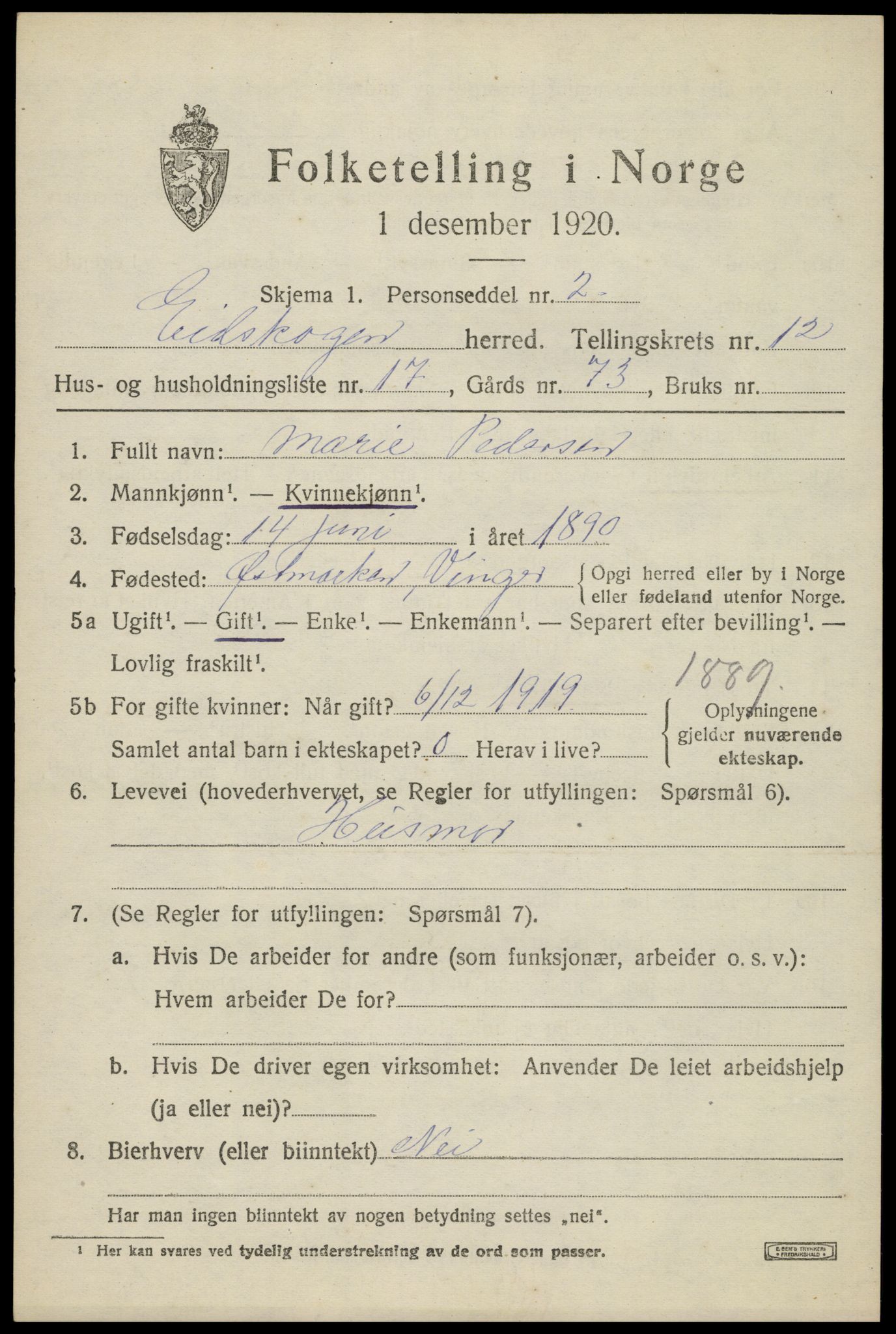 SAH, 1920 census for Eidskog, 1920, p. 11951