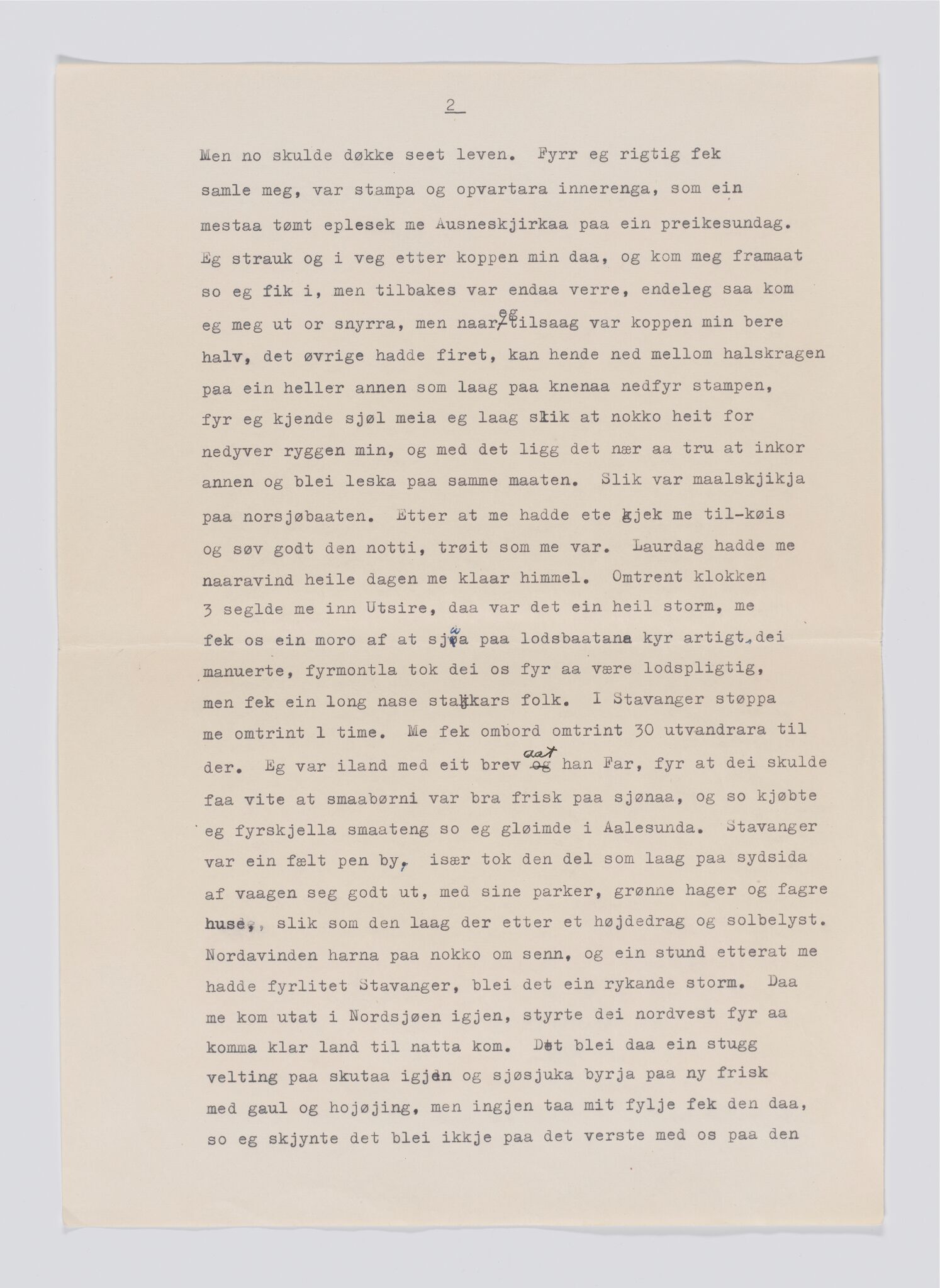 Jonas Olsen Hildremyr - Beretning av Amerikareise, IKAM/P-01122/G/Ga/L0001/0002: Beretning om emigrasjon frå Haram til Amerika, 1886 / Transkribert versjon, 1886