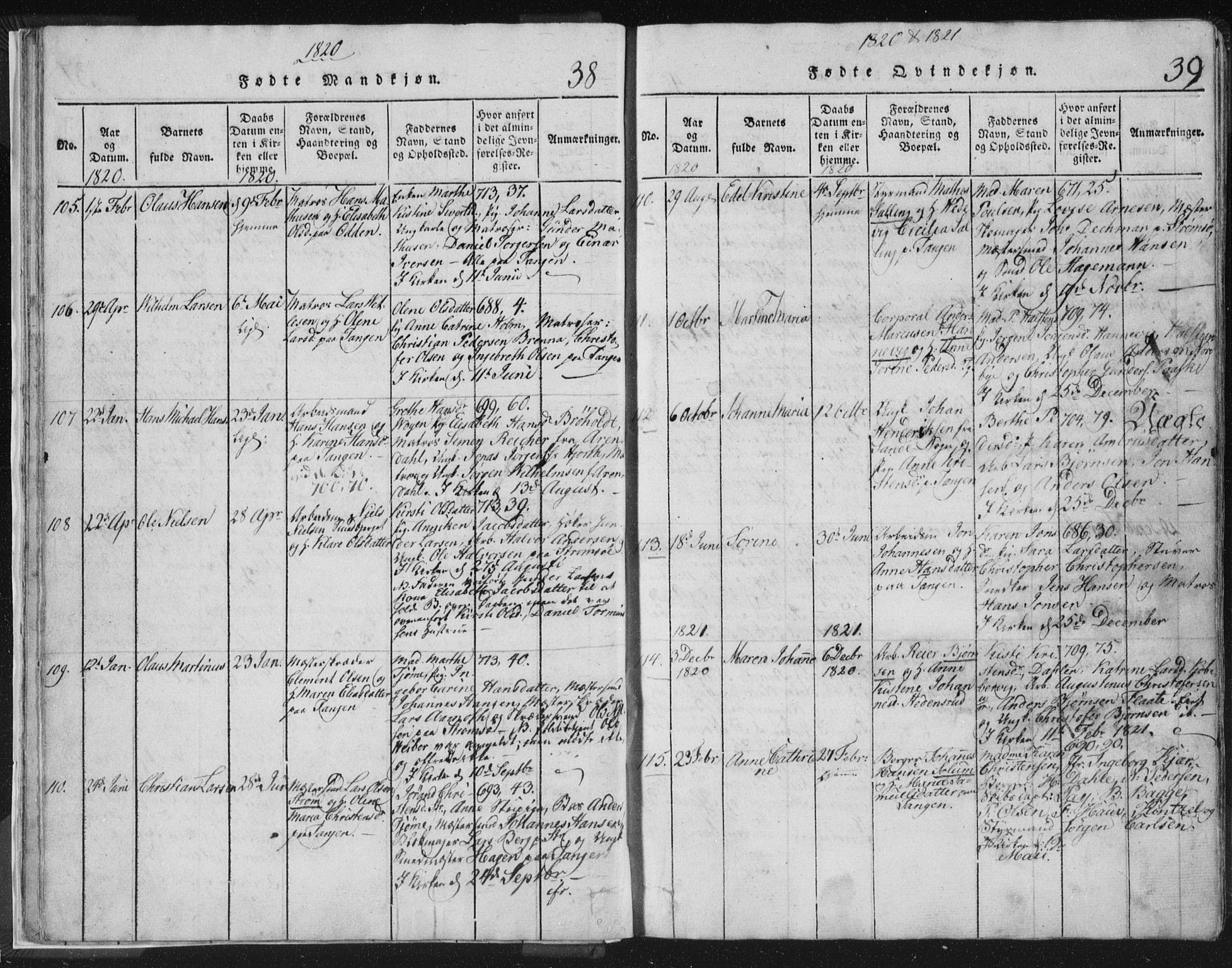 Strømsø kirkebøker, AV/SAKO-A-246/F/Fb/L0004: Parish register (official) no. II 4, 1814-1843, p. 38-39