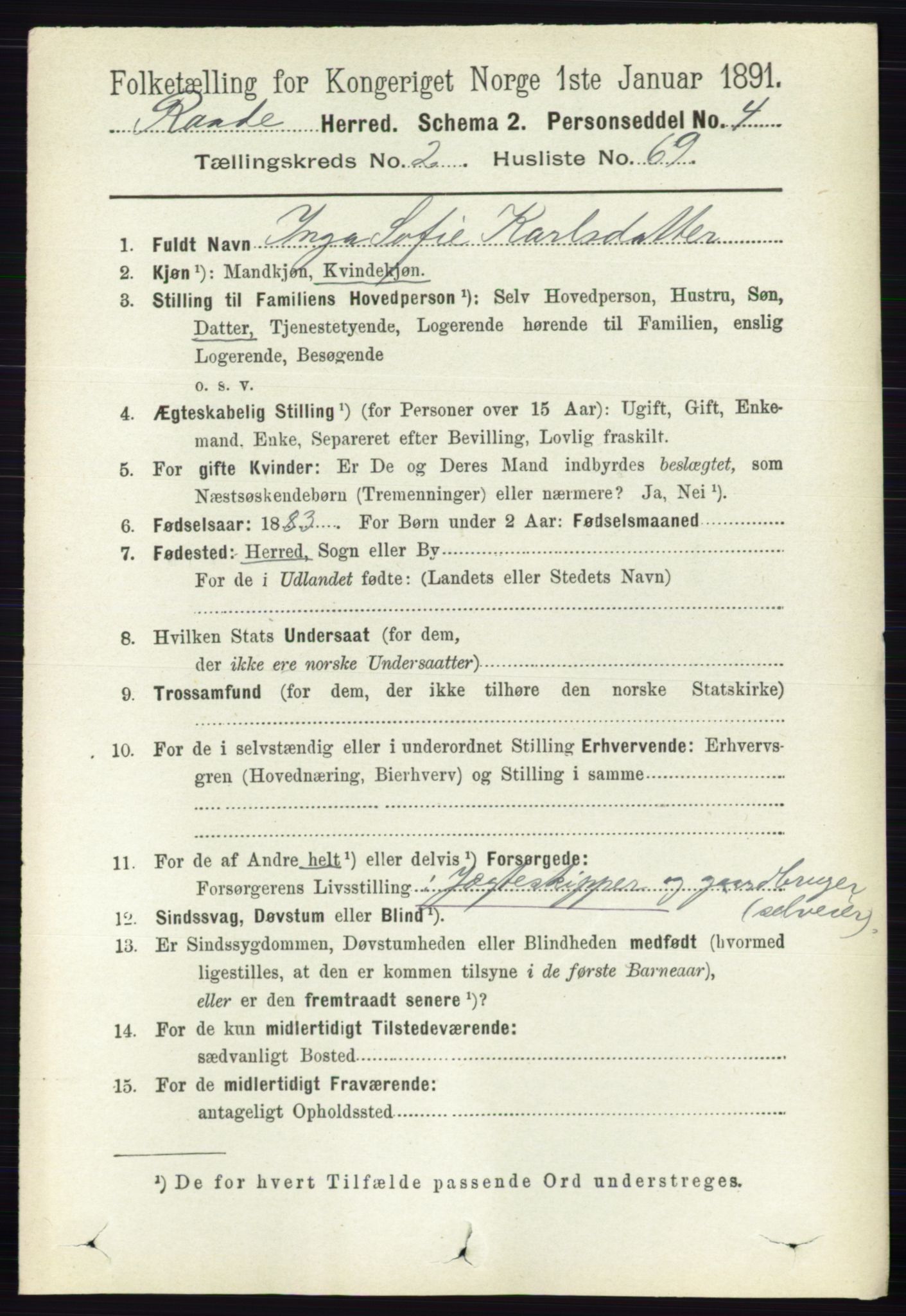 RA, 1891 census for 0135 Råde, 1891, p. 1029