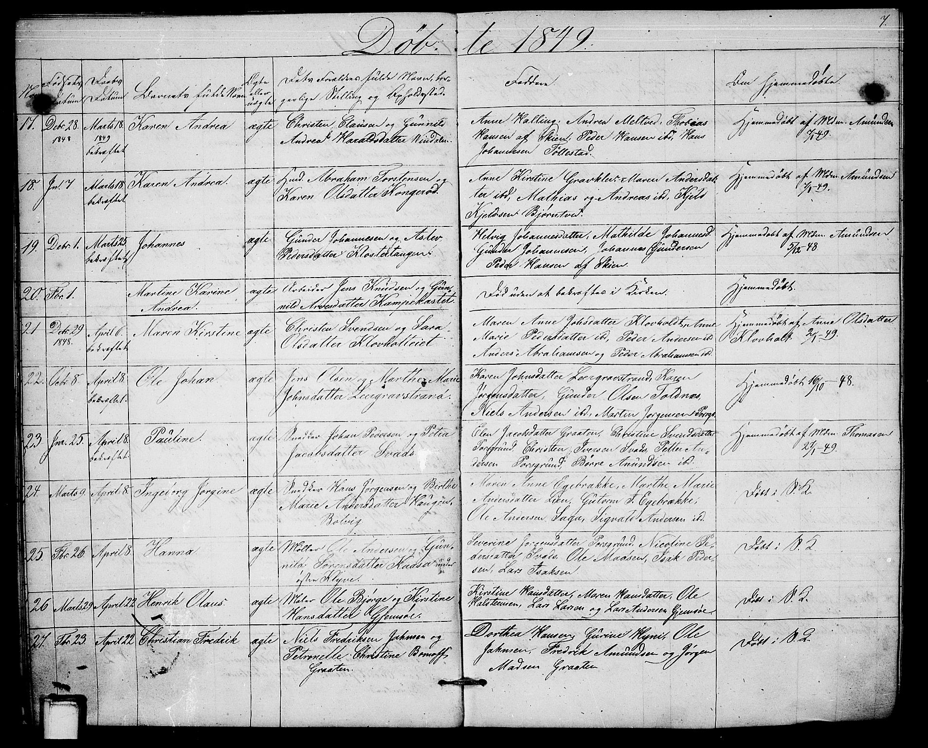 Solum kirkebøker, AV/SAKO-A-306/G/Ga/L0003: Parish register (copy) no. I 3, 1848-1859, p. 7