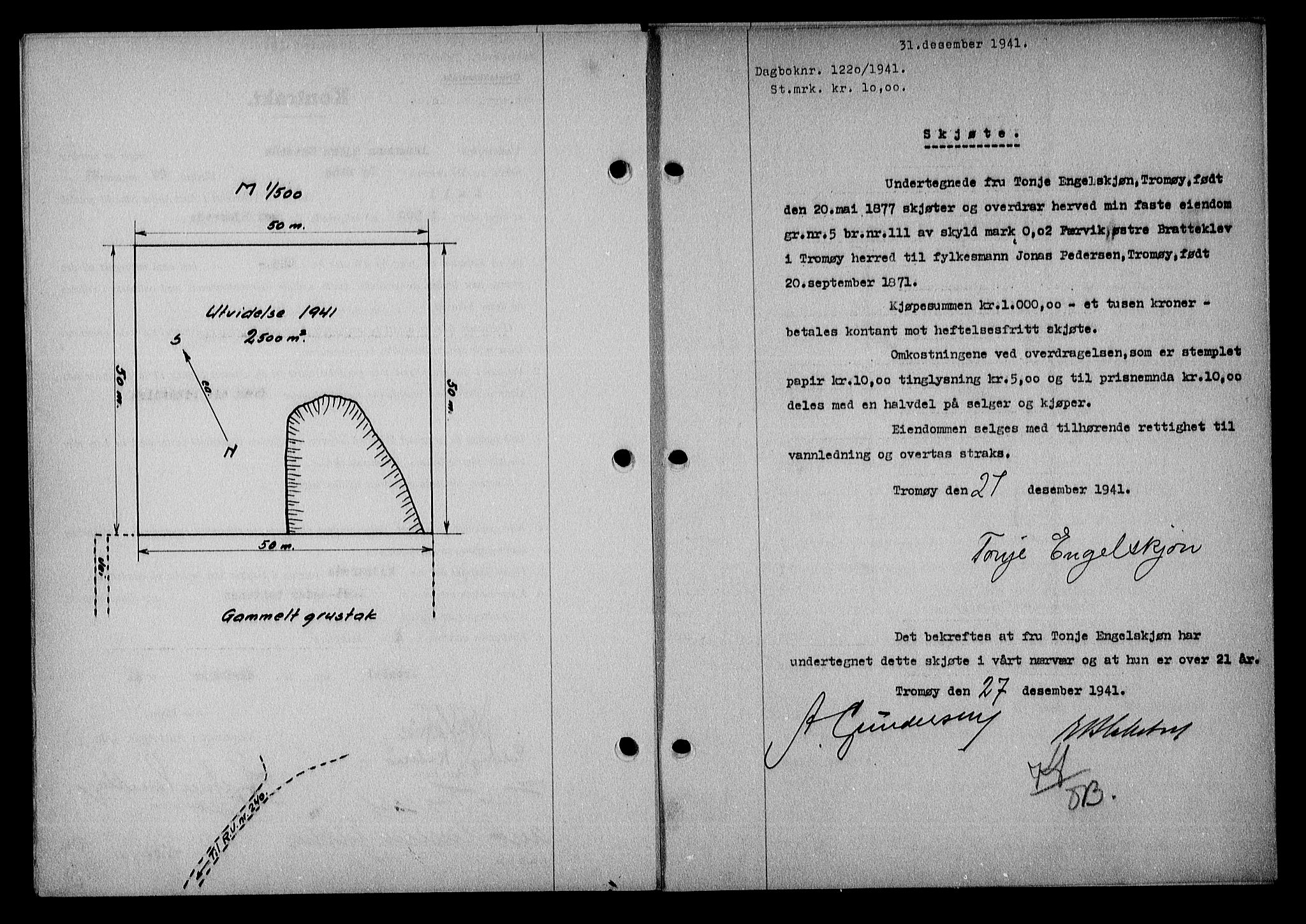 Nedenes sorenskriveri, SAK/1221-0006/G/Gb/Gba/L0049: Mortgage book no. A-III, 1941-1942, Diary no: : 1220/1941