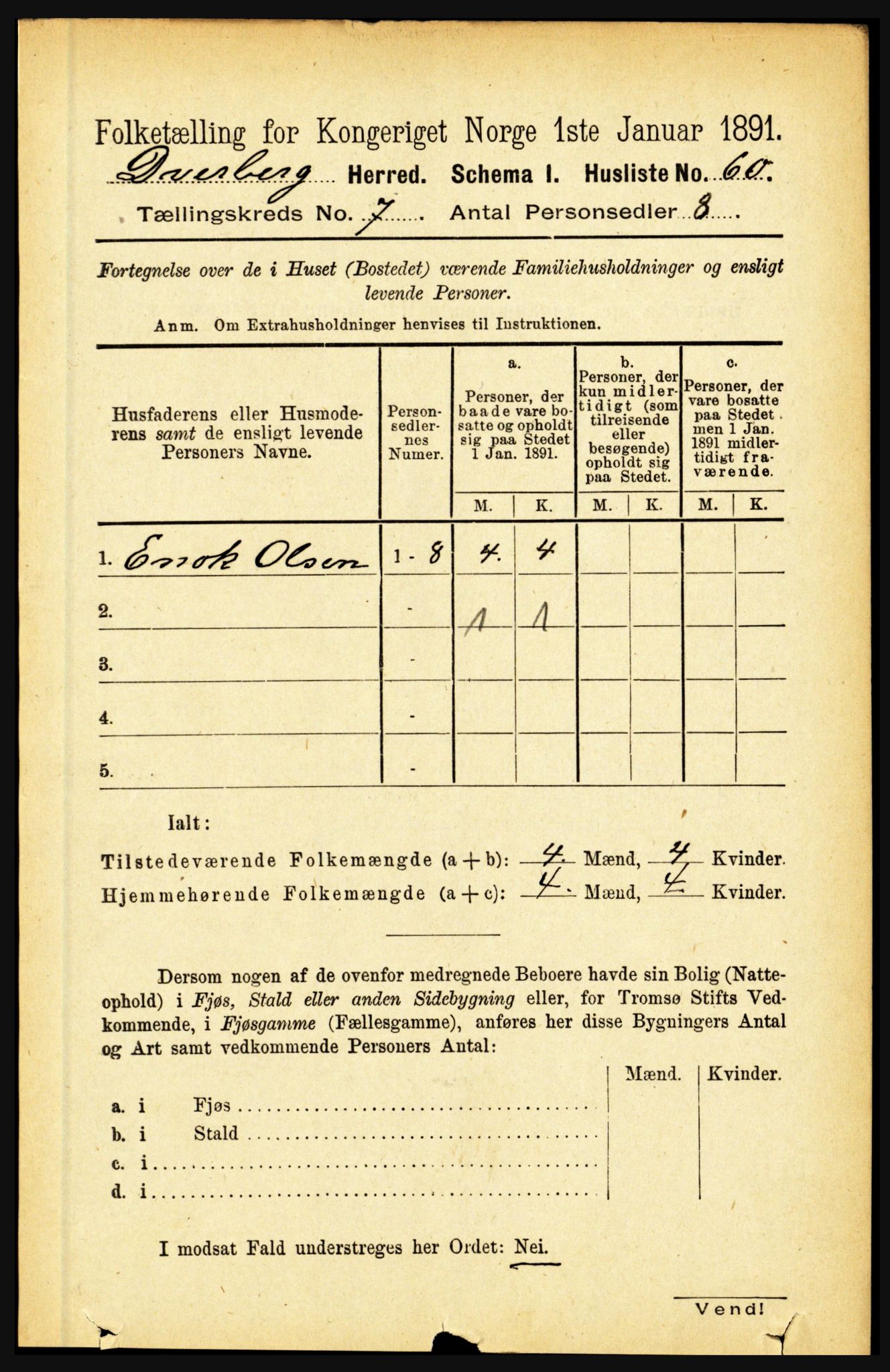 RA, 1891 census for 1872 Dverberg, 1891, p. 2564