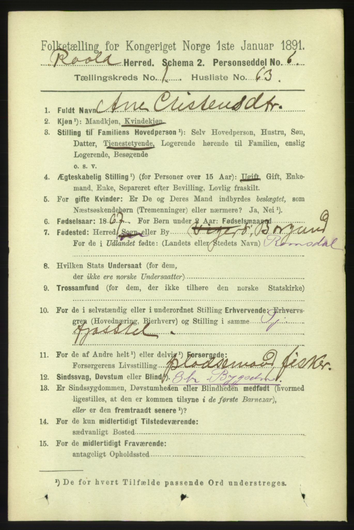 RA, 1891 census for 1533 Roald, 1891, p. 565