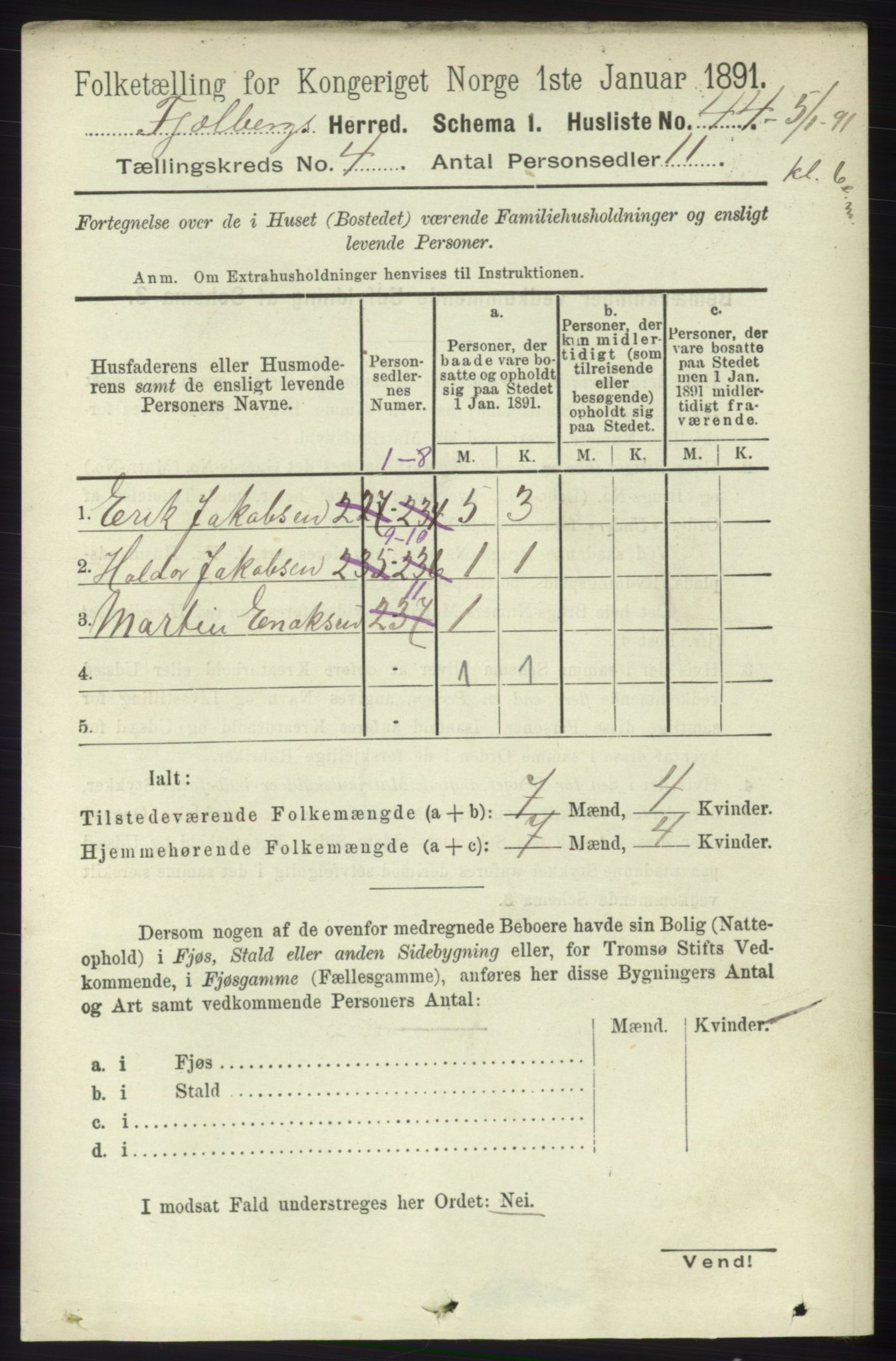 RA, 1891 census for 1213 Fjelberg, 1891, p. 1169