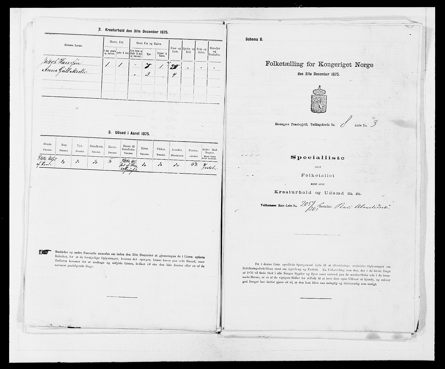 SAB, 1875 census for 1253P Hosanger, 1875, p. 619