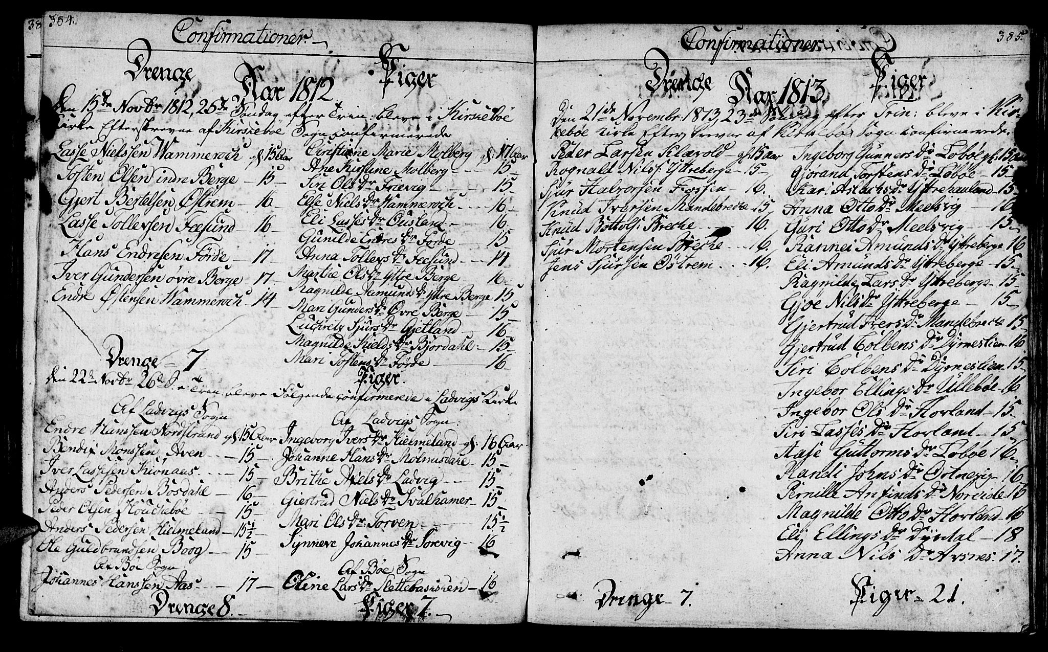 Lavik sokneprestembete, AV/SAB-A-80901: Parish register (official) no. A 1, 1809-1822, p. 384-385