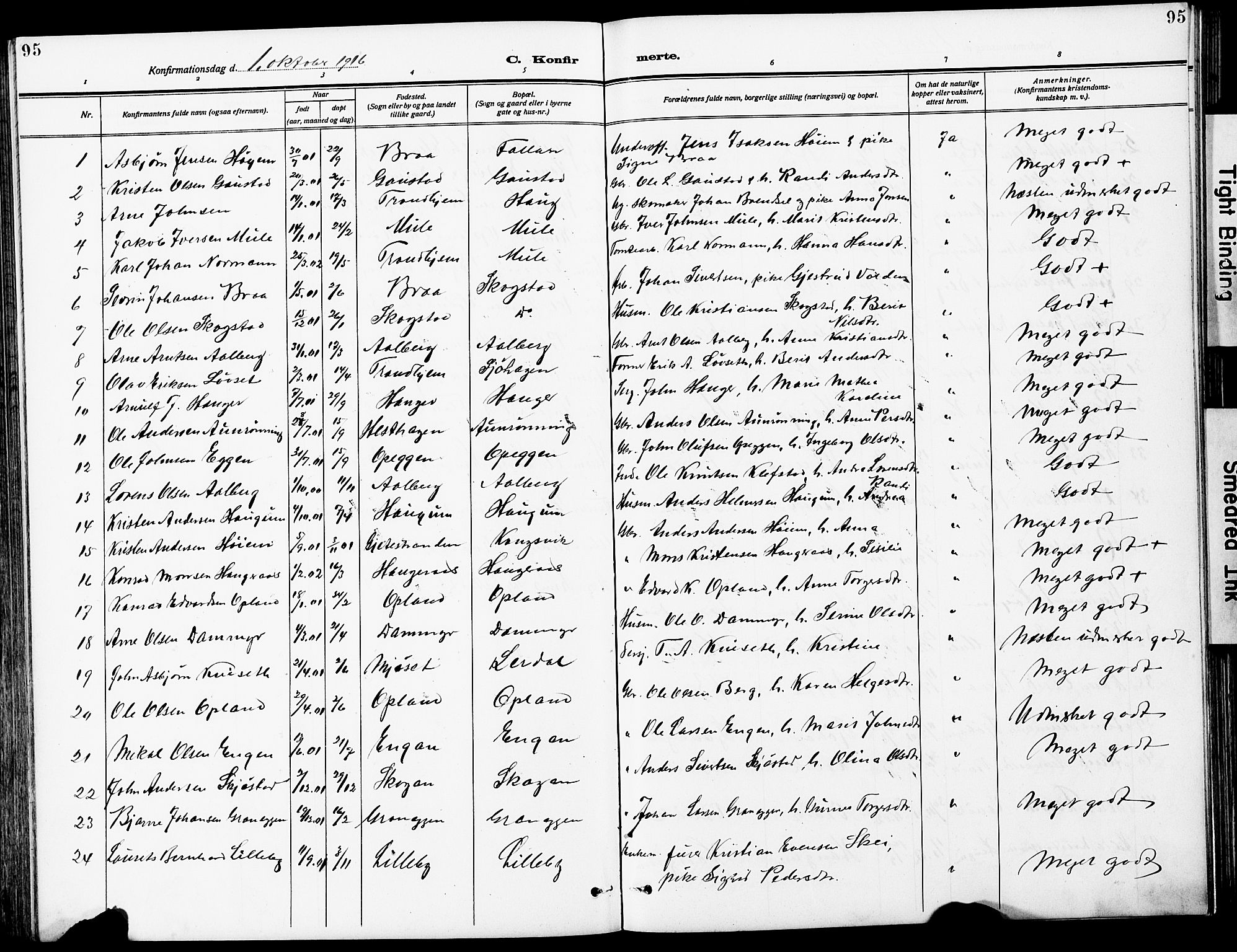Ministerialprotokoller, klokkerbøker og fødselsregistre - Sør-Trøndelag, SAT/A-1456/612/L0388: Parish register (copy) no. 612C04, 1909-1929, p. 95