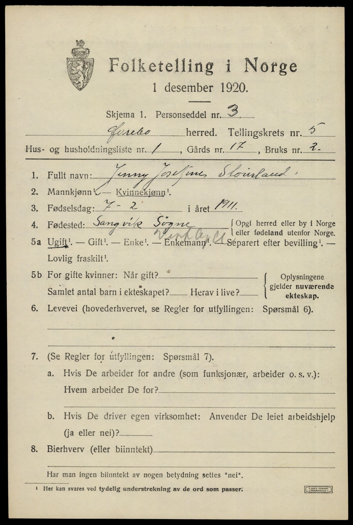 SAK, 1920 census for Øvrebø, 1920, p. 972