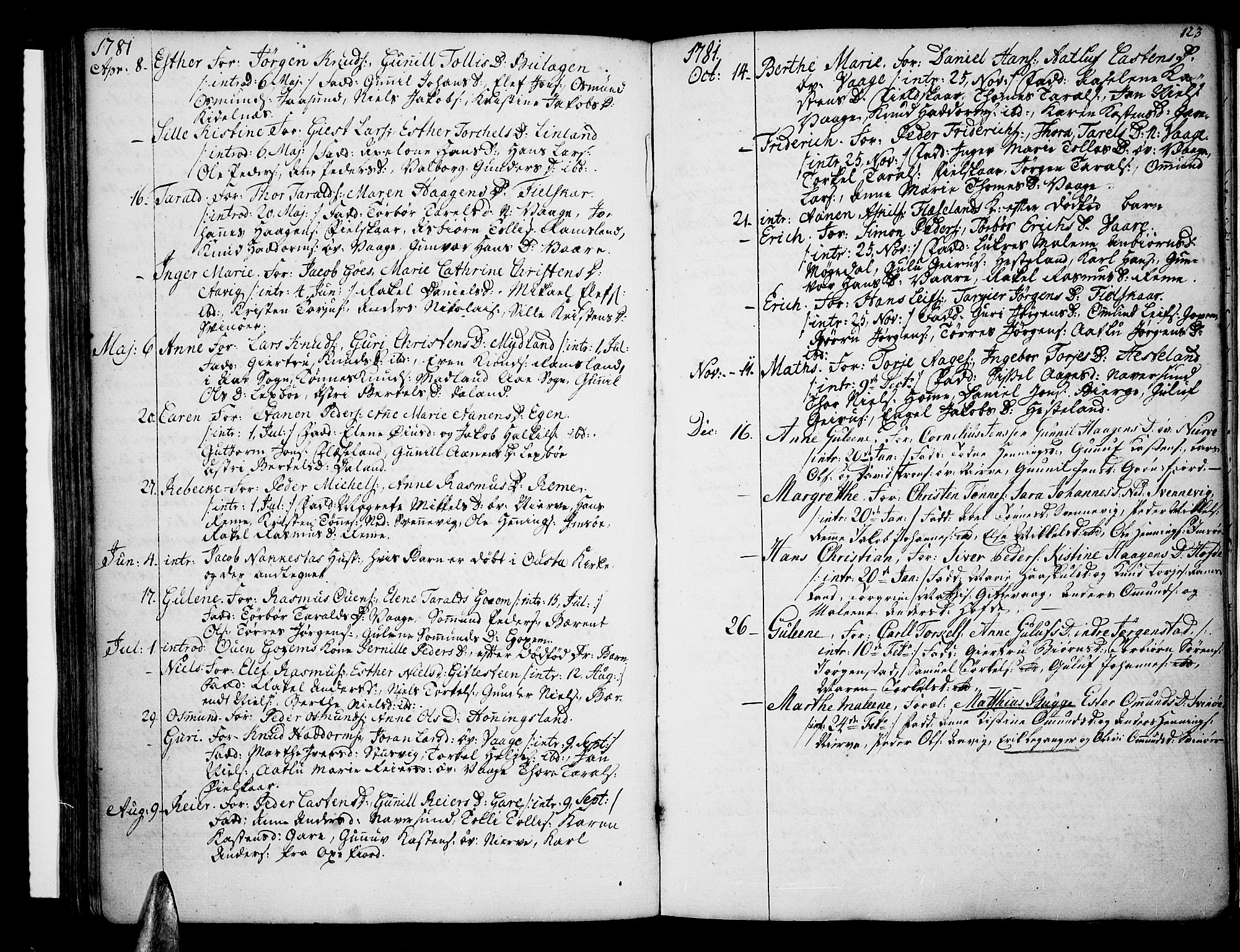 Sør-Audnedal sokneprestkontor, SAK/1111-0039/F/Fa/Fab/L0002: Parish register (official) no. A 2 /2, 1770-1804, p. 123