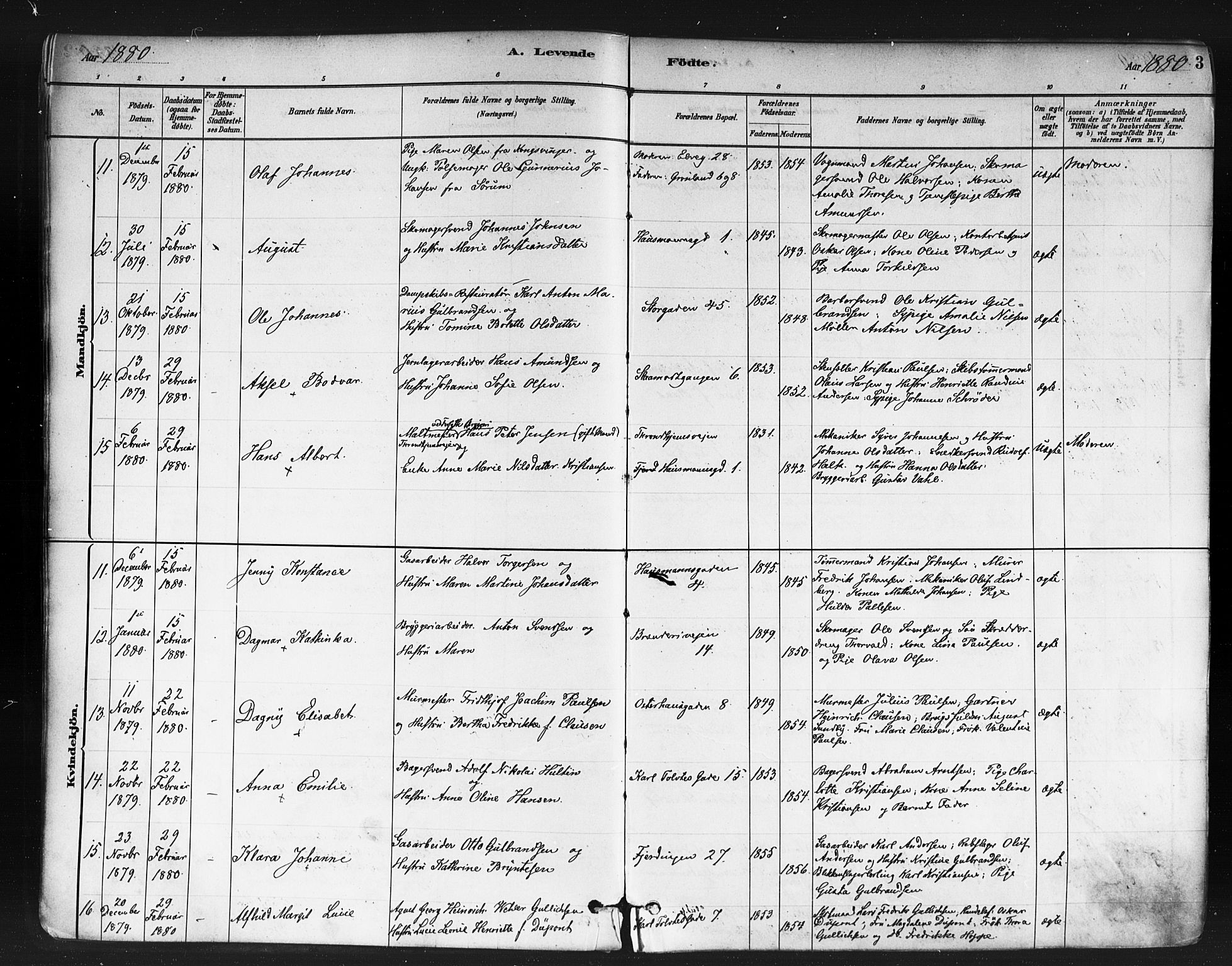 Jakob prestekontor Kirkebøker, AV/SAO-A-10850/F/Fa/L0003: Parish register (official) no. 3, 1880-1895, p. 3