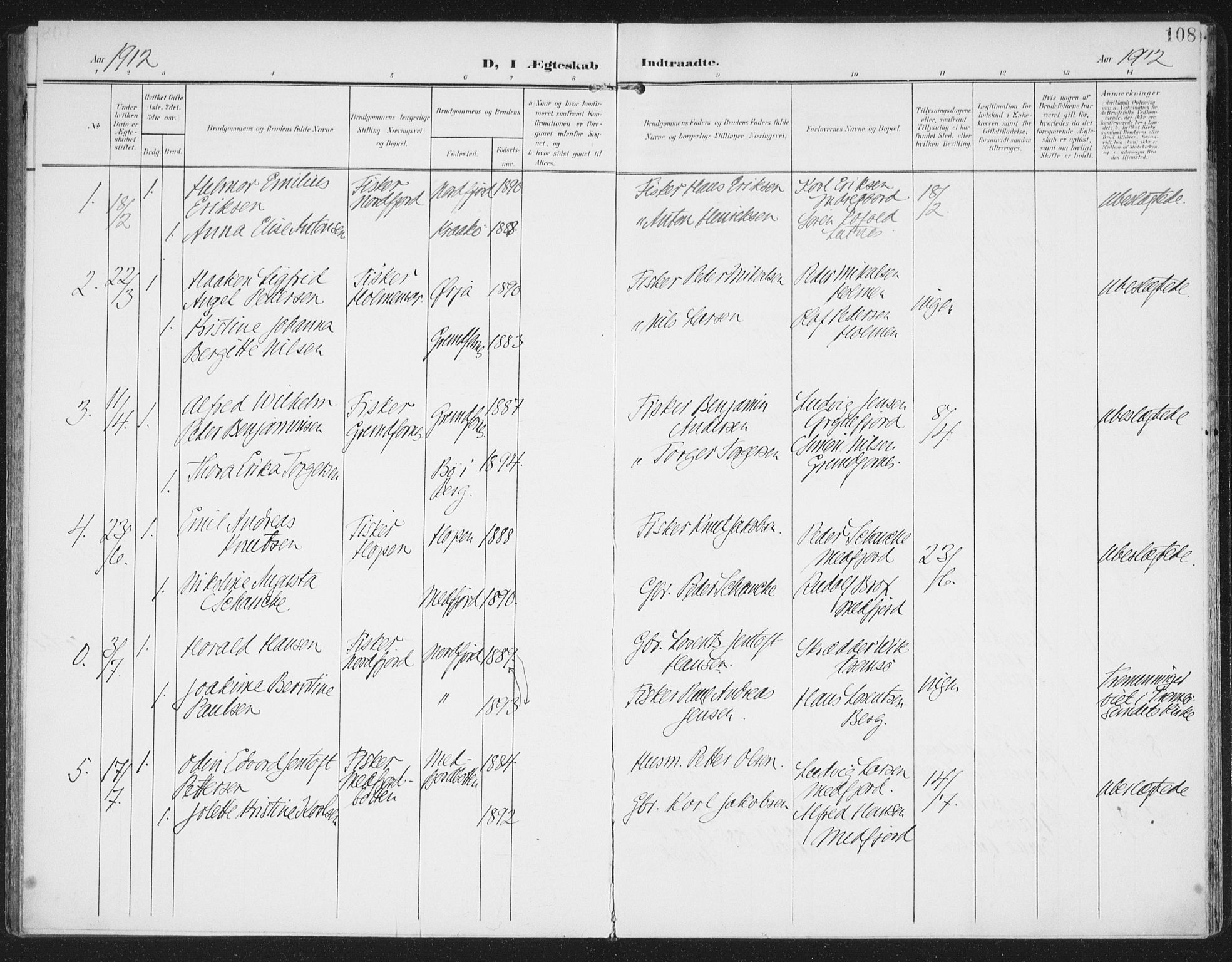 Berg sokneprestkontor, SATØ/S-1318/G/Ga/Gaa/L0007kirke: Parish register (official) no. 7, 1906-1915, p. 108