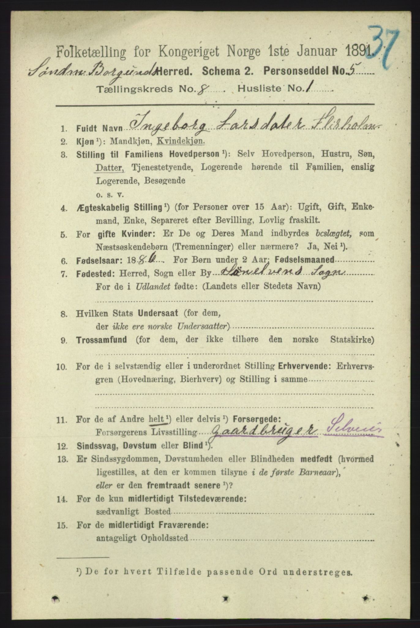 RA, 1891 census for 1531 Borgund, 1891, p. 2128